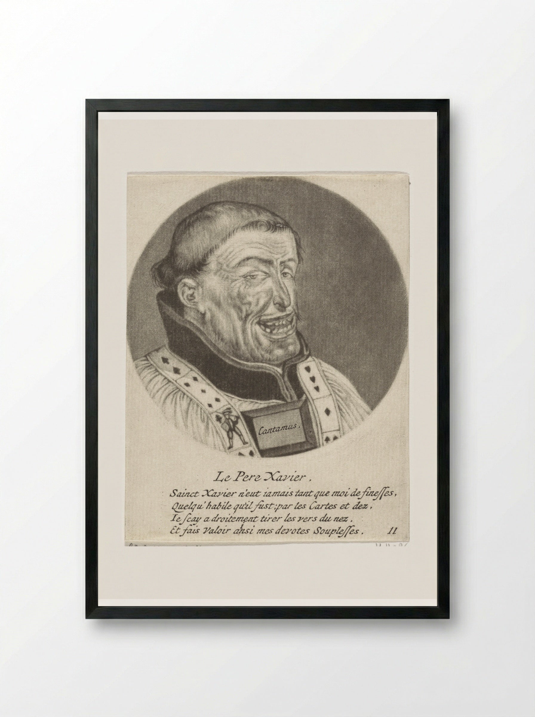 Lachende monnik met speelkaarten (Le Pere Xavier) - Jacob Gole - Framed Print Black