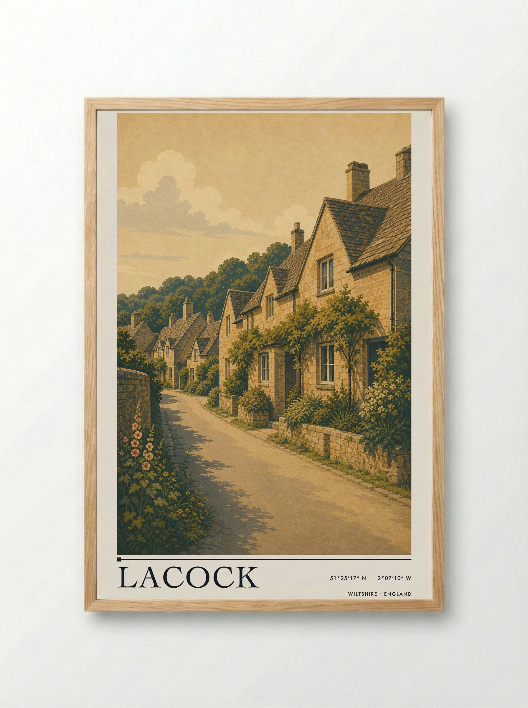 Lacock Wiltshire England Travel Poster - Framed Print Wood