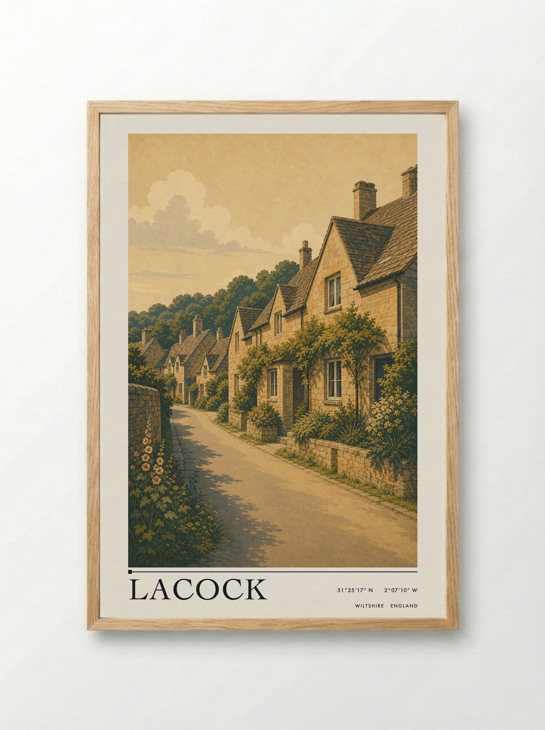 Lacock Wiltshire England Travel Poster - Framed Print Wood