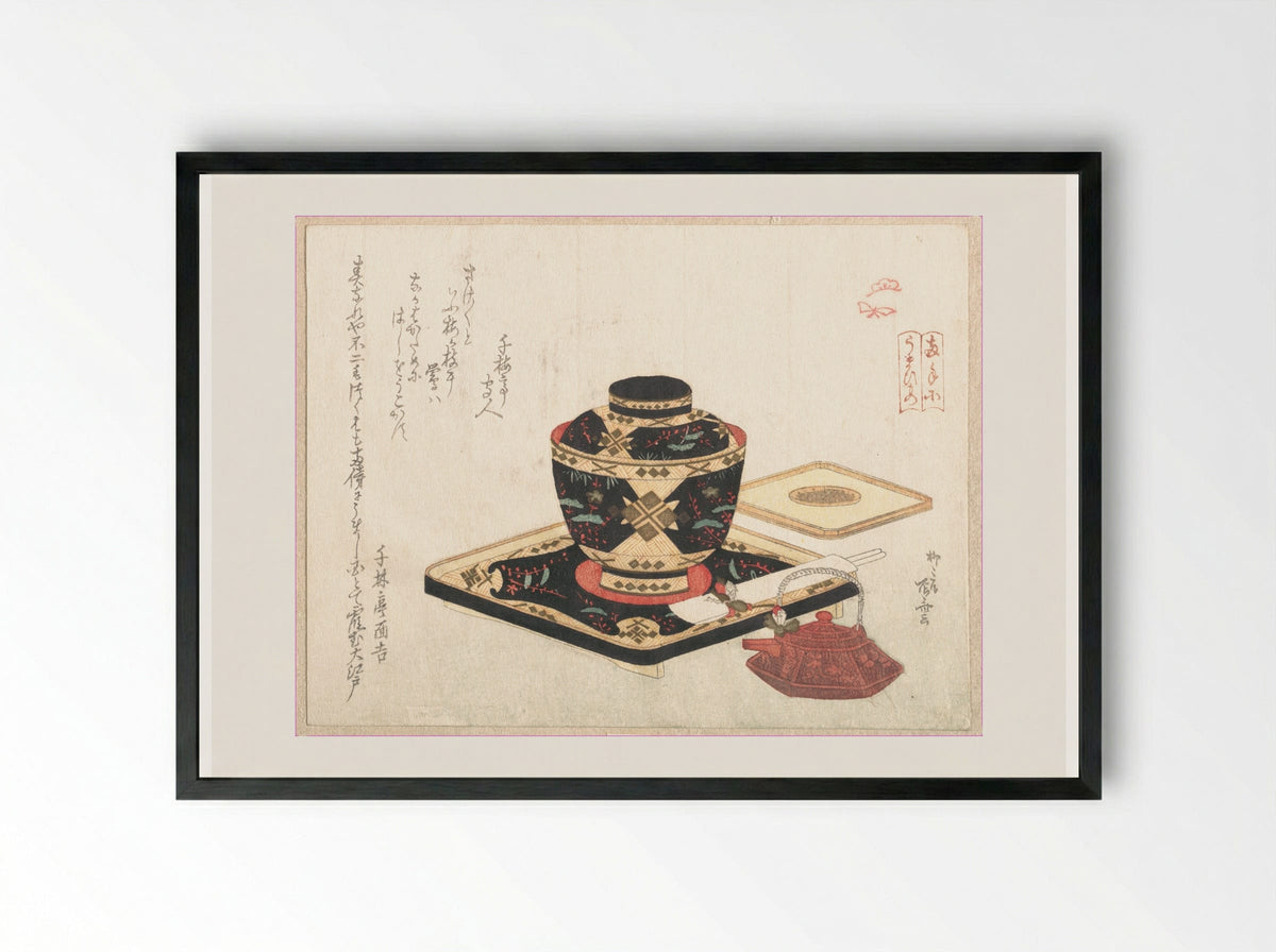 Lacquer Bowl for New Year Food - Ryūryūkyo Shinsai - Framed Print Black