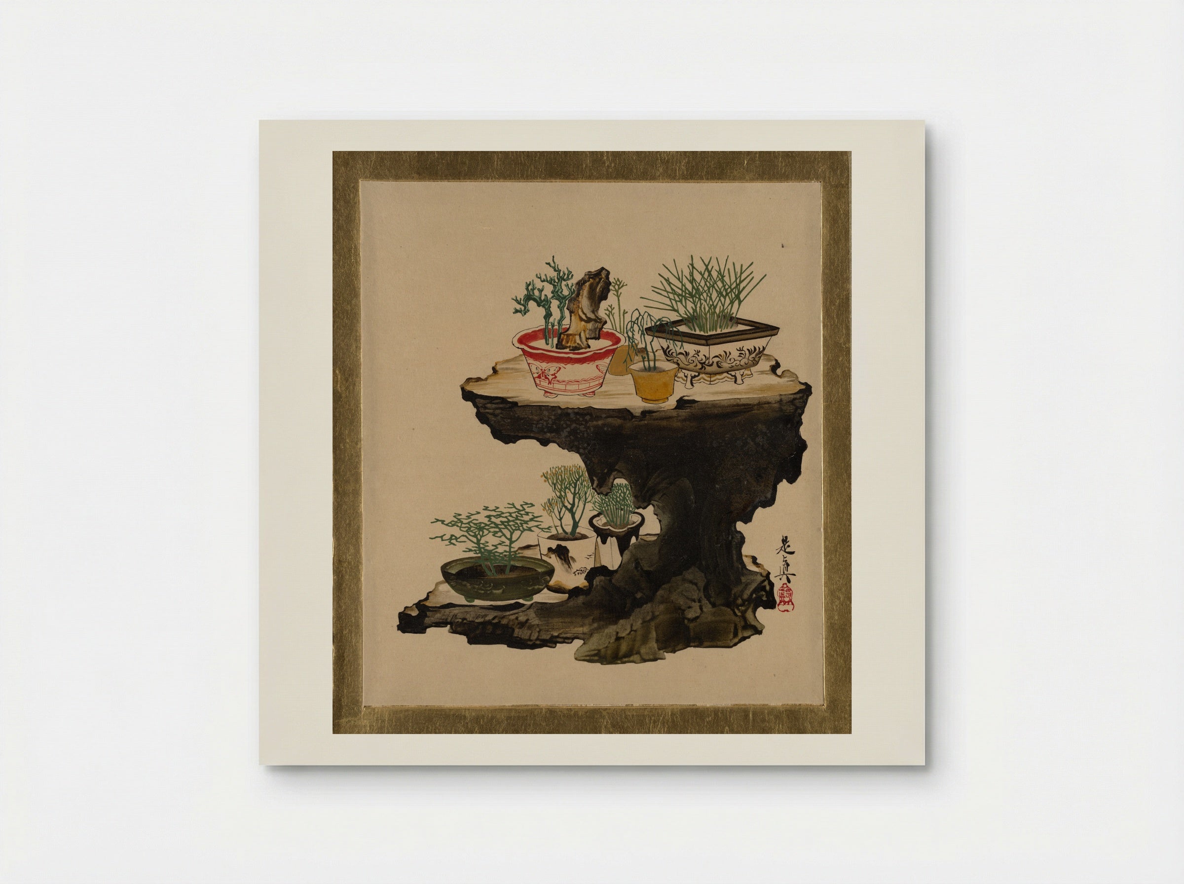 Lacquer Paintings of Various Subjects: Bonsai - Shibata Zeshin - Poster