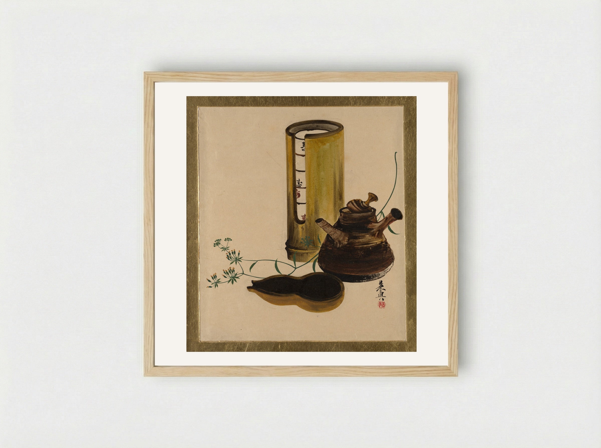 Lacquer Paintings of Various Subjects: Sencha Tea Set - Shibata Zeshin - Framed Print Wood