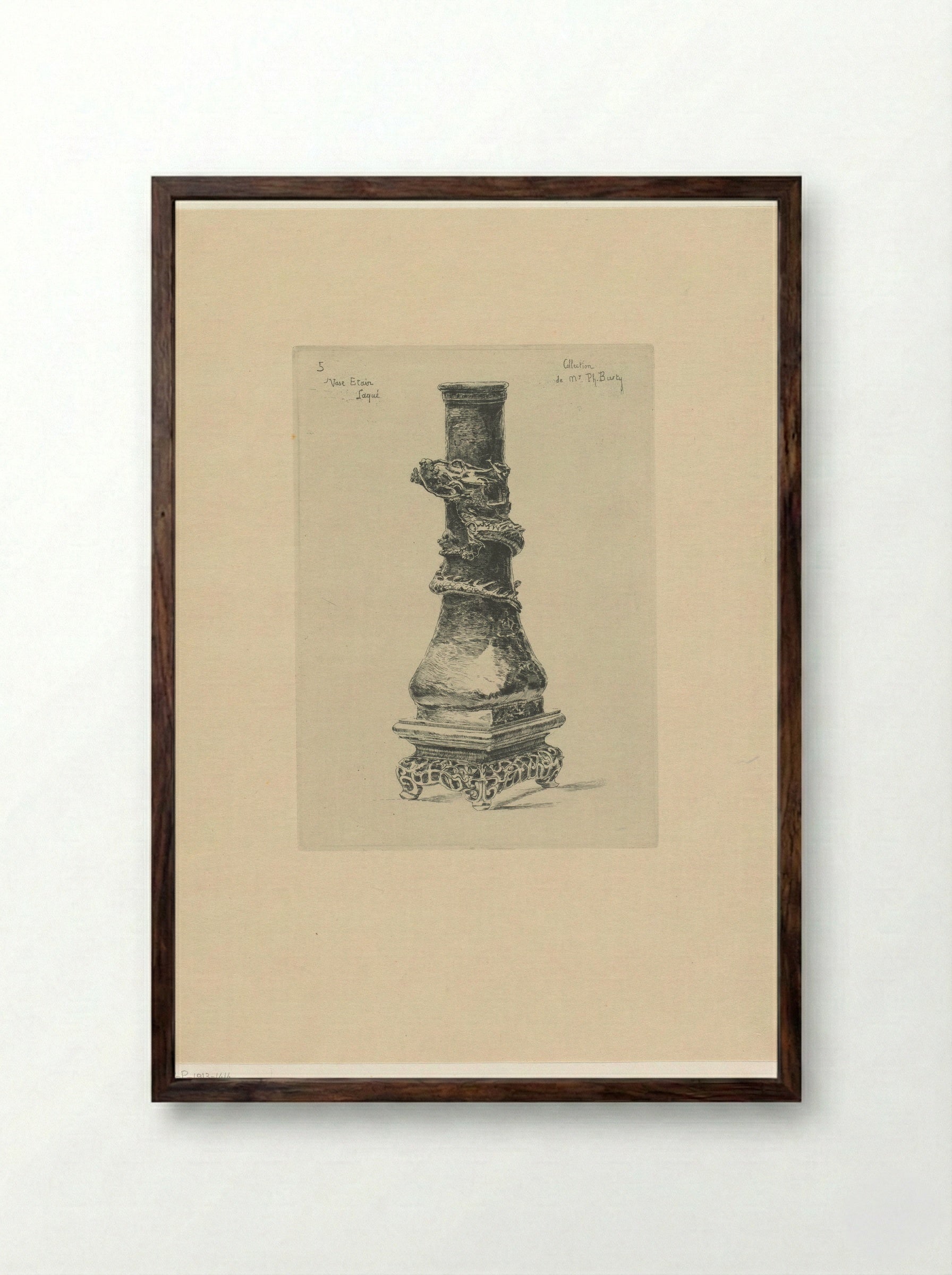 Lacquered Pewter Vase with a Dragon - Félix Hilaire Buhot - Framed Print Dark Wood