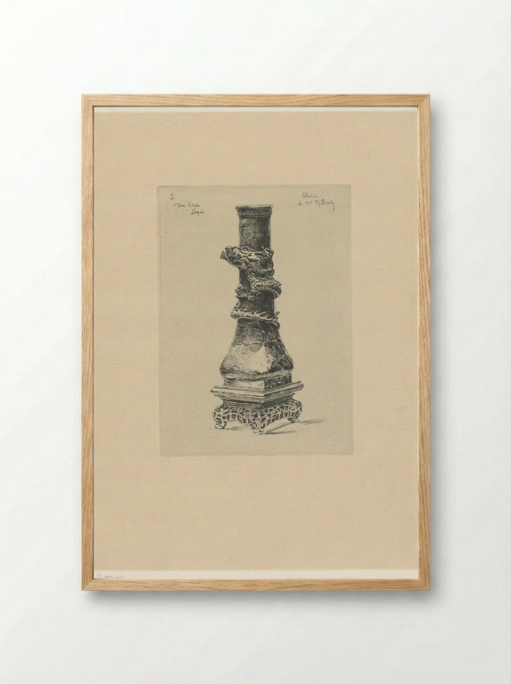 Lacquered Pewter Vase with a Dragon - Félix Hilaire Buhot - Framed Print Wood