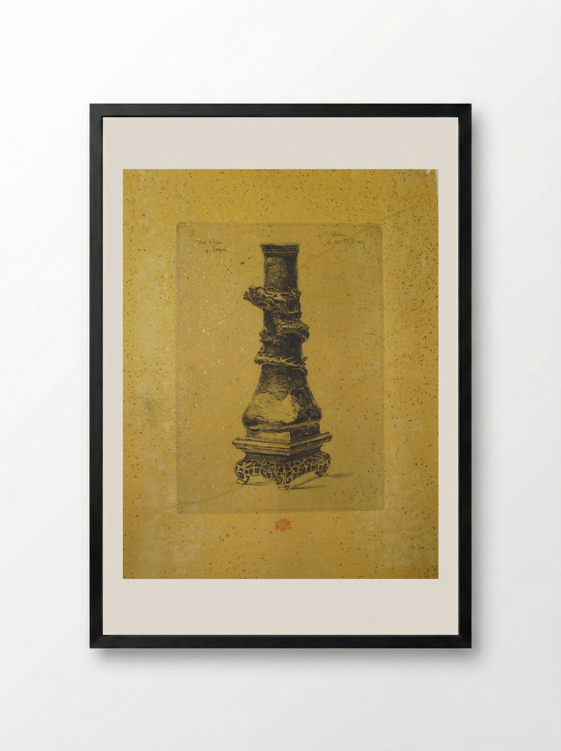 Lacquered Tin Vase - Félix Hilaire Buhot - Framed Print Black