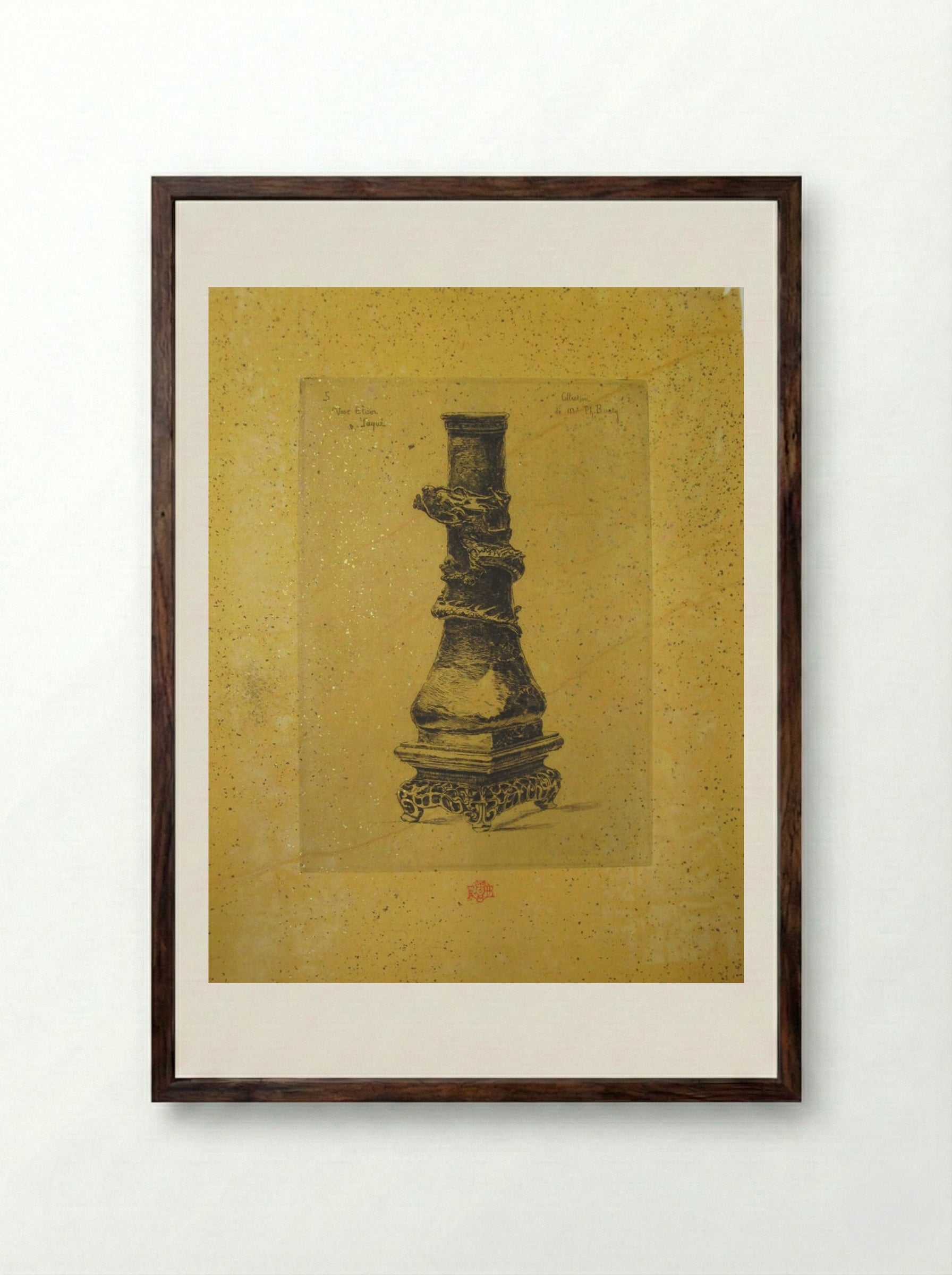 Lacquered Tin Vase - Félix Hilaire Buhot - Framed Print Dark Wood