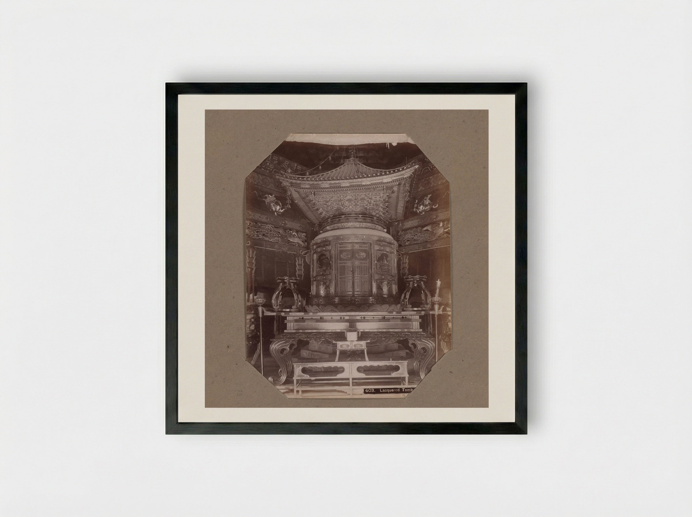 Lacquered Tomb at Zojo-ji Temple - Kusakabe Kimbei - Framed Print Black