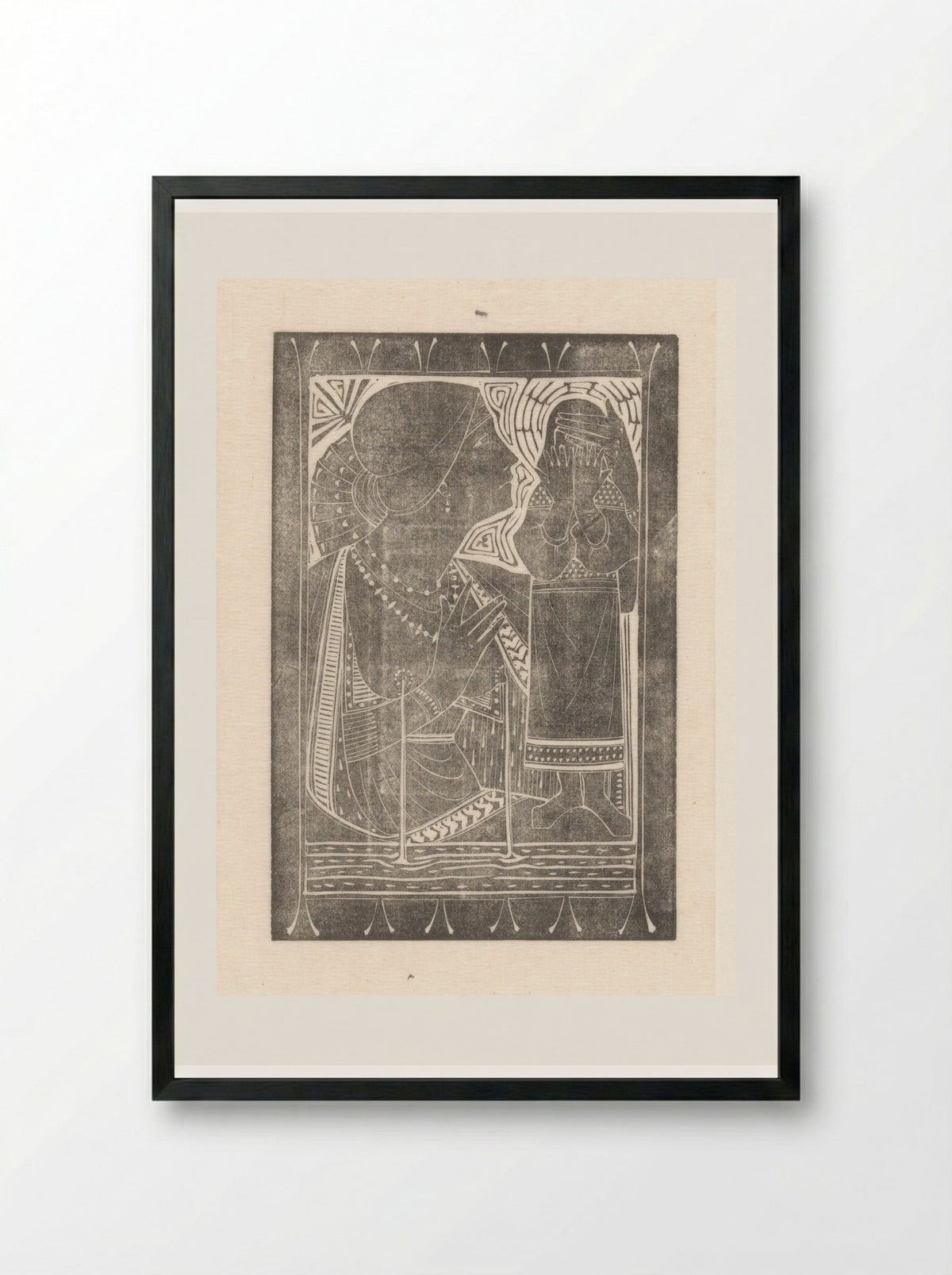 Lacterende vrouw die de ogen van een andere vrouw bedekt - Karel Petrus Cornelis de Bazel - Framed Print Black