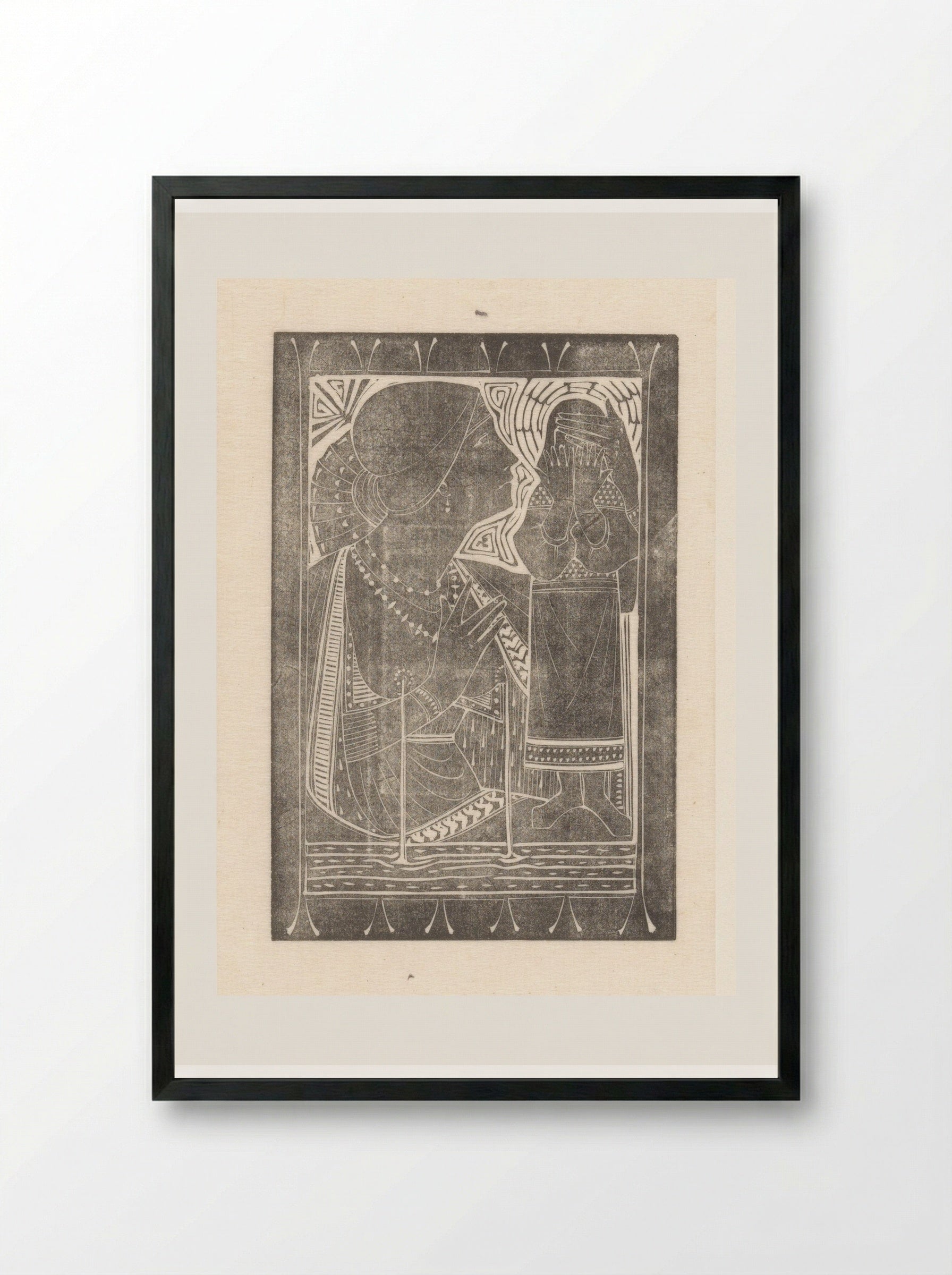 Lacterende vrouw die de ogen van een andere vrouw bedekt - Karel Petrus Cornelis de Bazel - Framed Print Black
