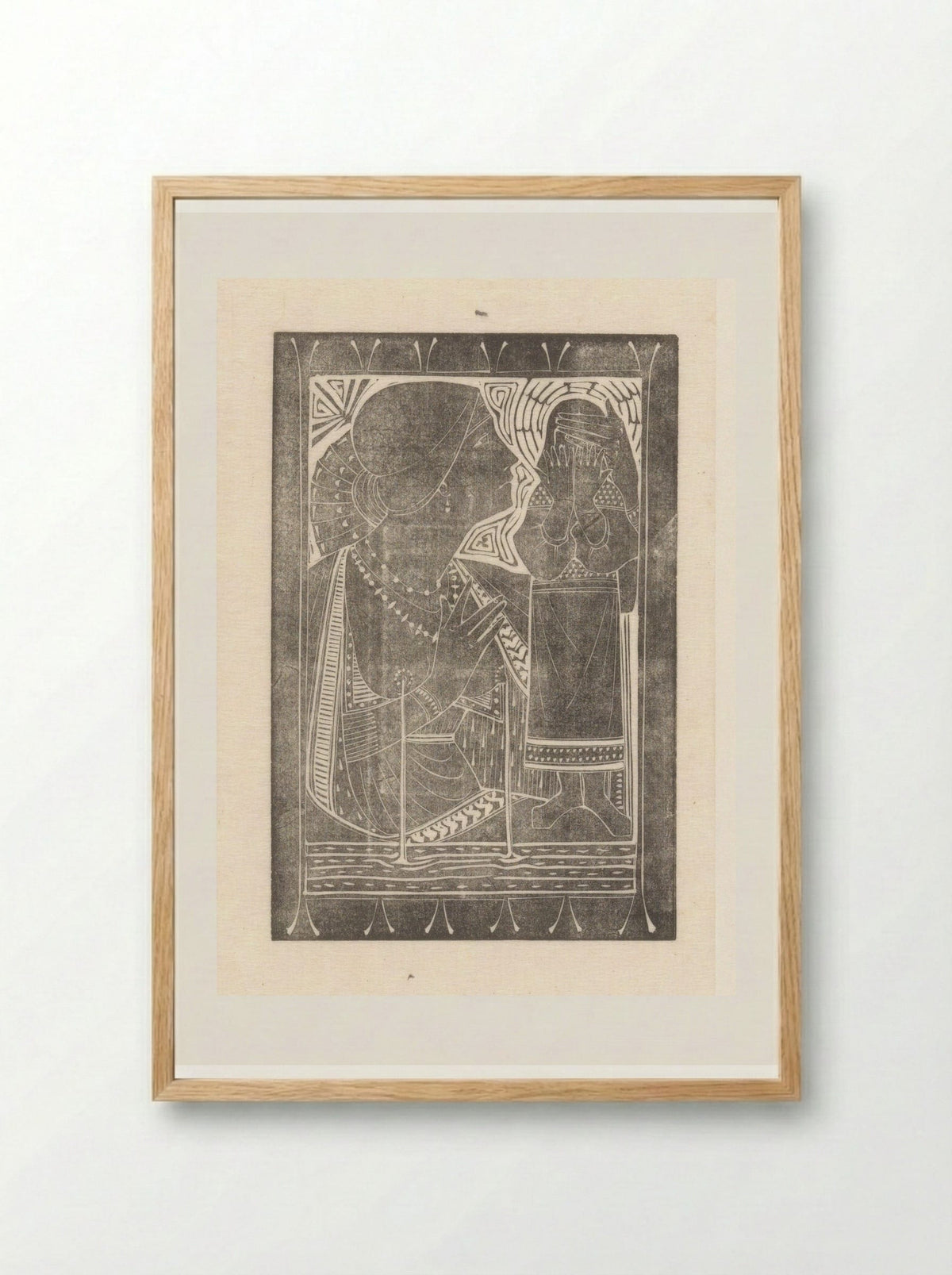 Lacterende vrouw die de ogen van een andere vrouw bedekt - Karel Petrus Cornelis de Bazel - Framed Print Wood