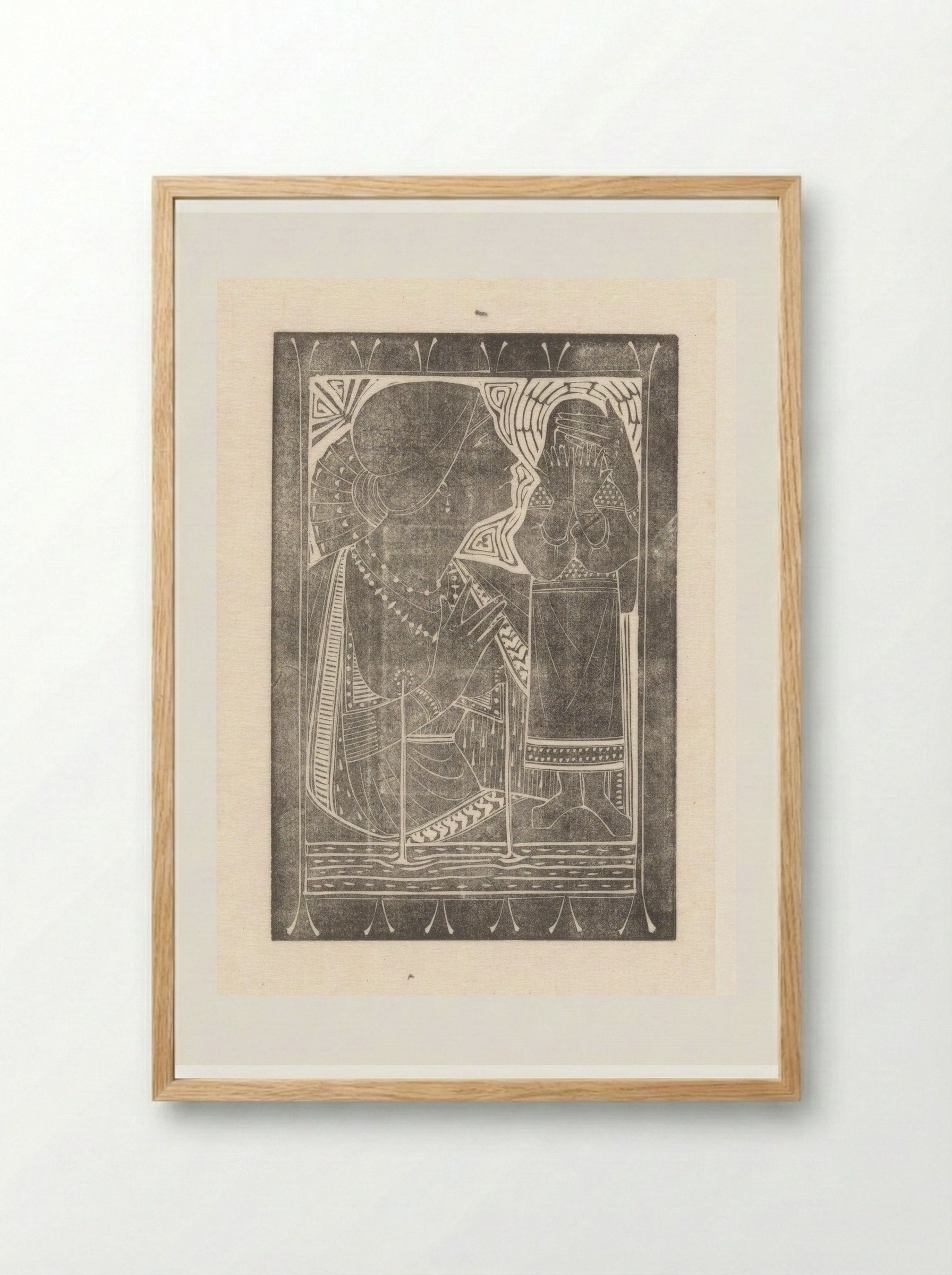 Lacterende vrouw die de ogen van een andere vrouw bedekt - Karel Petrus Cornelis de Bazel - Framed Print Wood