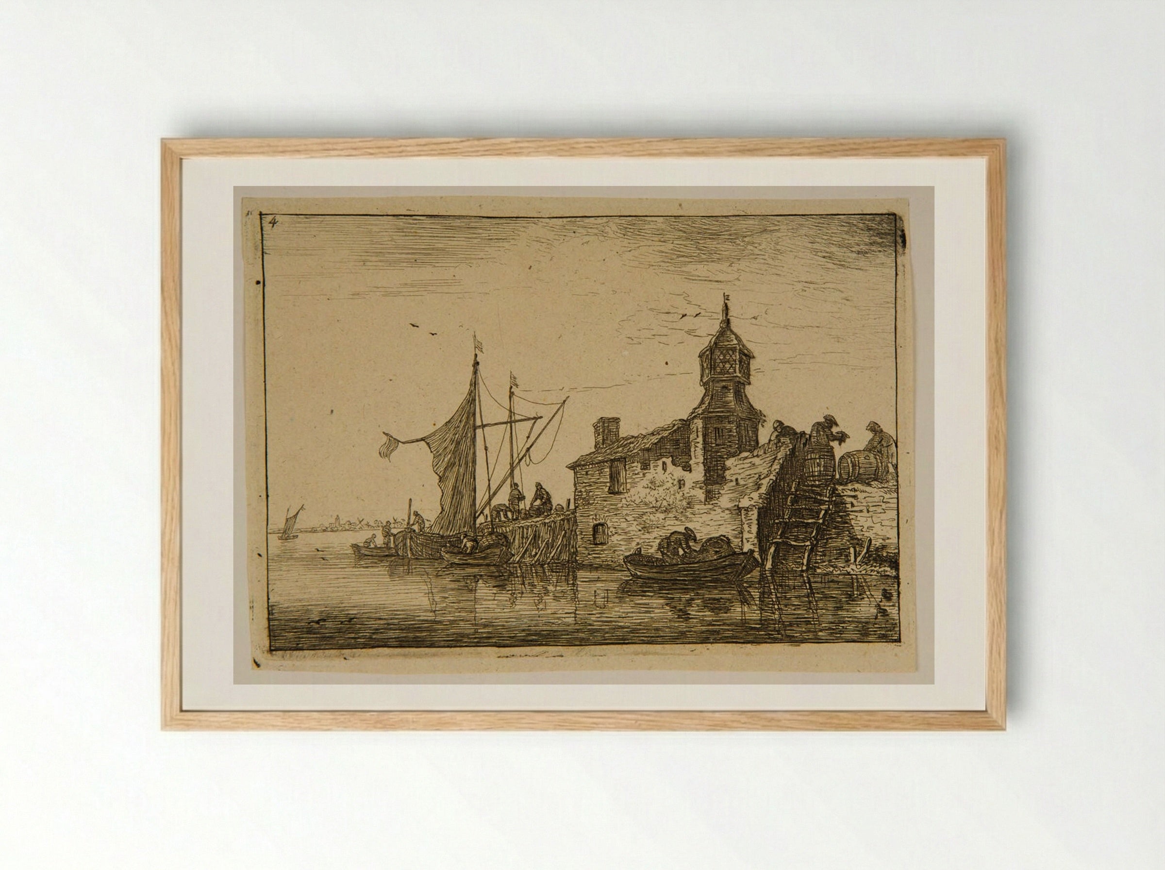 Ladder Leading to the Water - Anthonie Waterloo - Framed Print Wood