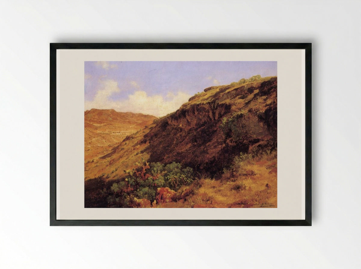 Ladera occidental del cerro de Guerrero - José María Velasco - Framed Print Black