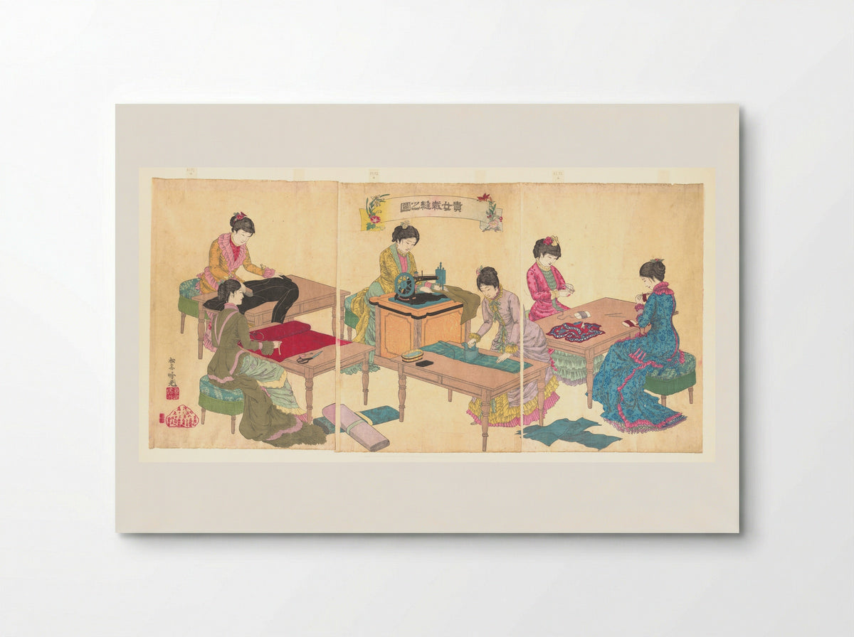 Ladies Sewing (Kijo saihō no zu) - Adachi Ginkō - Poster