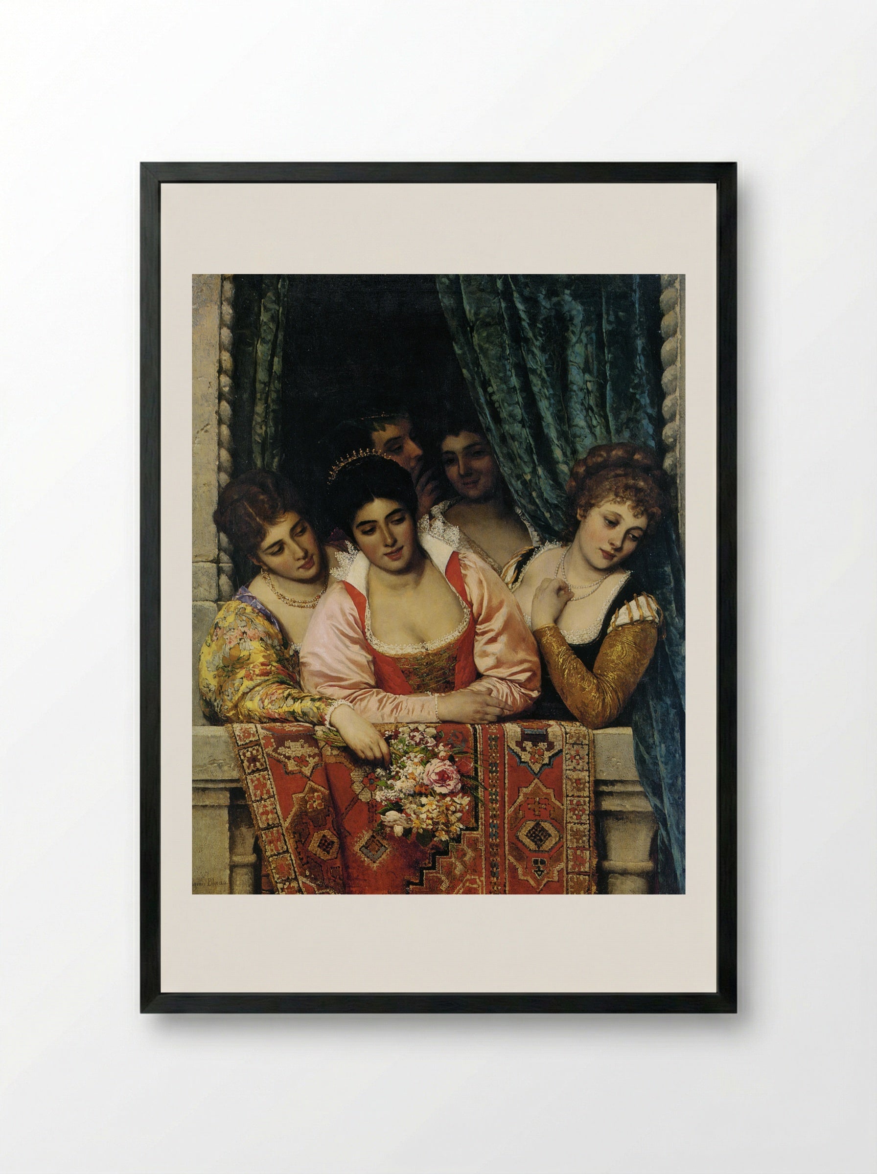 Ladies on a Balcony - Eugene de Blaas - Framed Print Black