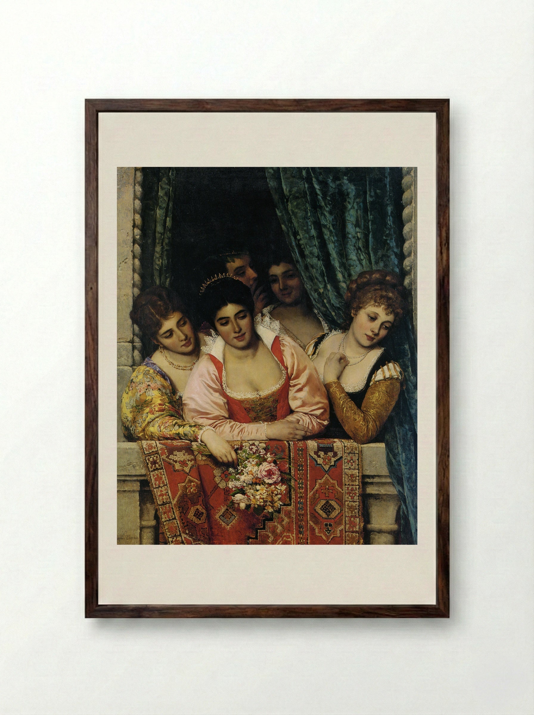 Ladies on a Balcony - Eugene de Blaas - Framed Print Dark Wood