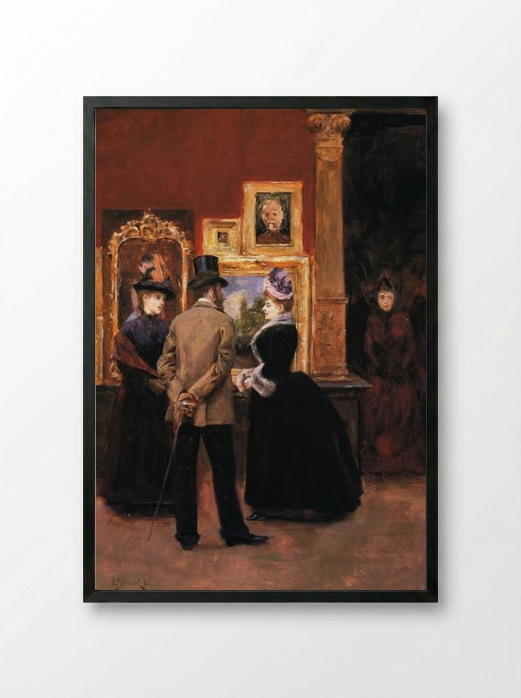 Ladies with a Gentleman in a Top Hat - Julius LeBlanc Stewart - Framed Print Black