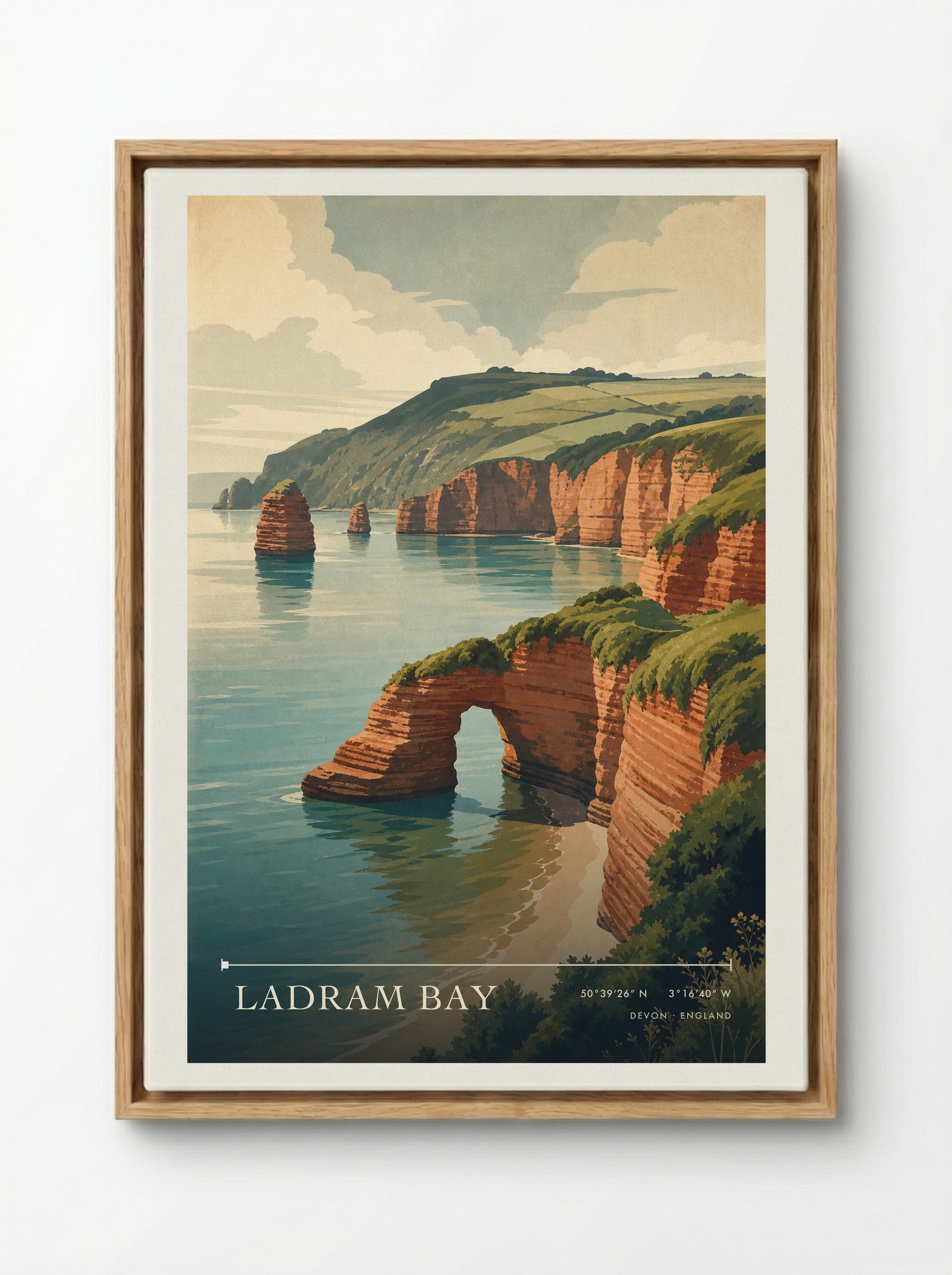 Ladram Bay Devon England Travel Poster - Framed Canvas Wood