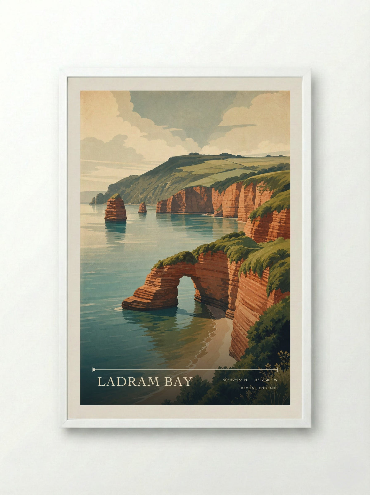Ladram Bay Devon England Travel Poster - Framed Print White