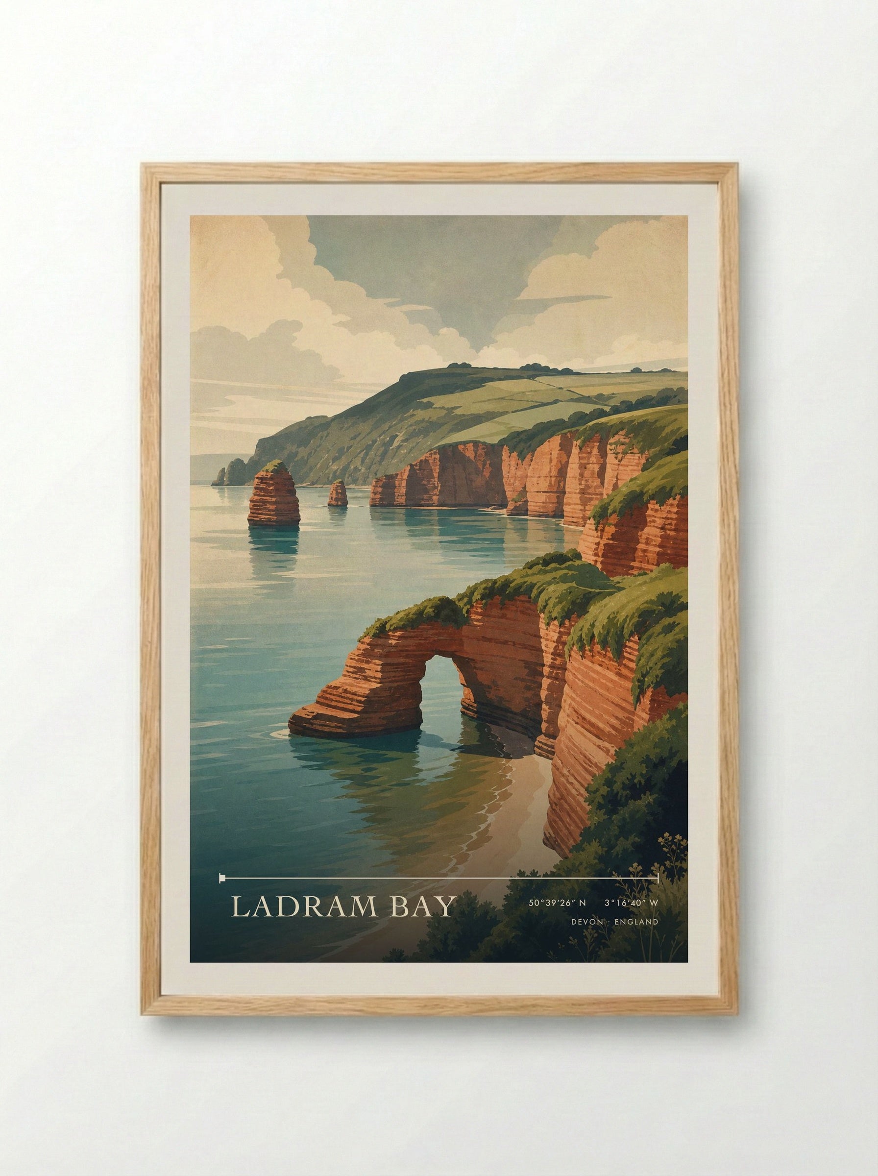 Ladram Bay Devon England Travel Poster - Framed Print Wood