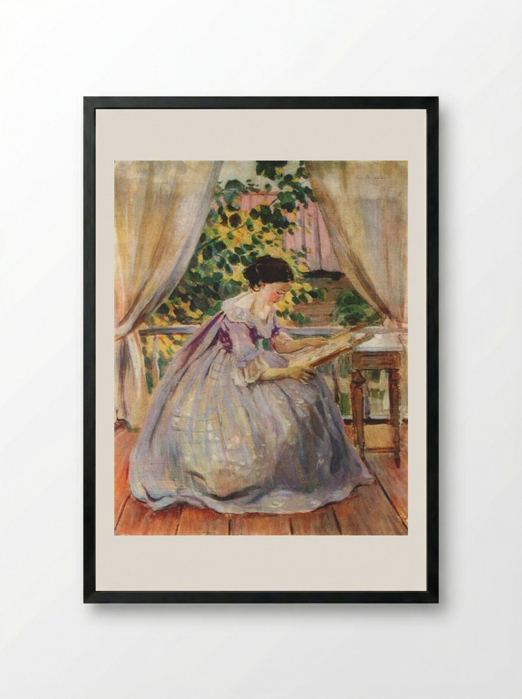 Lady Embroidering - Victor Borisov-Musatov - Framed Print Black