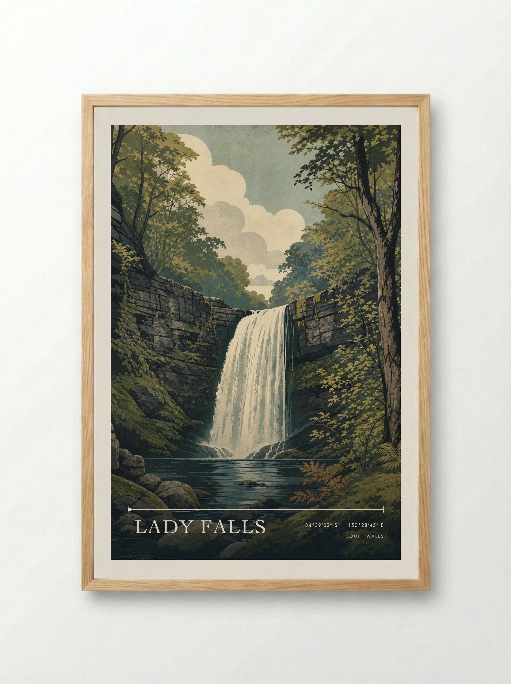 Lady Falls South Wales Wales Travel Poster - Framed Print Wood