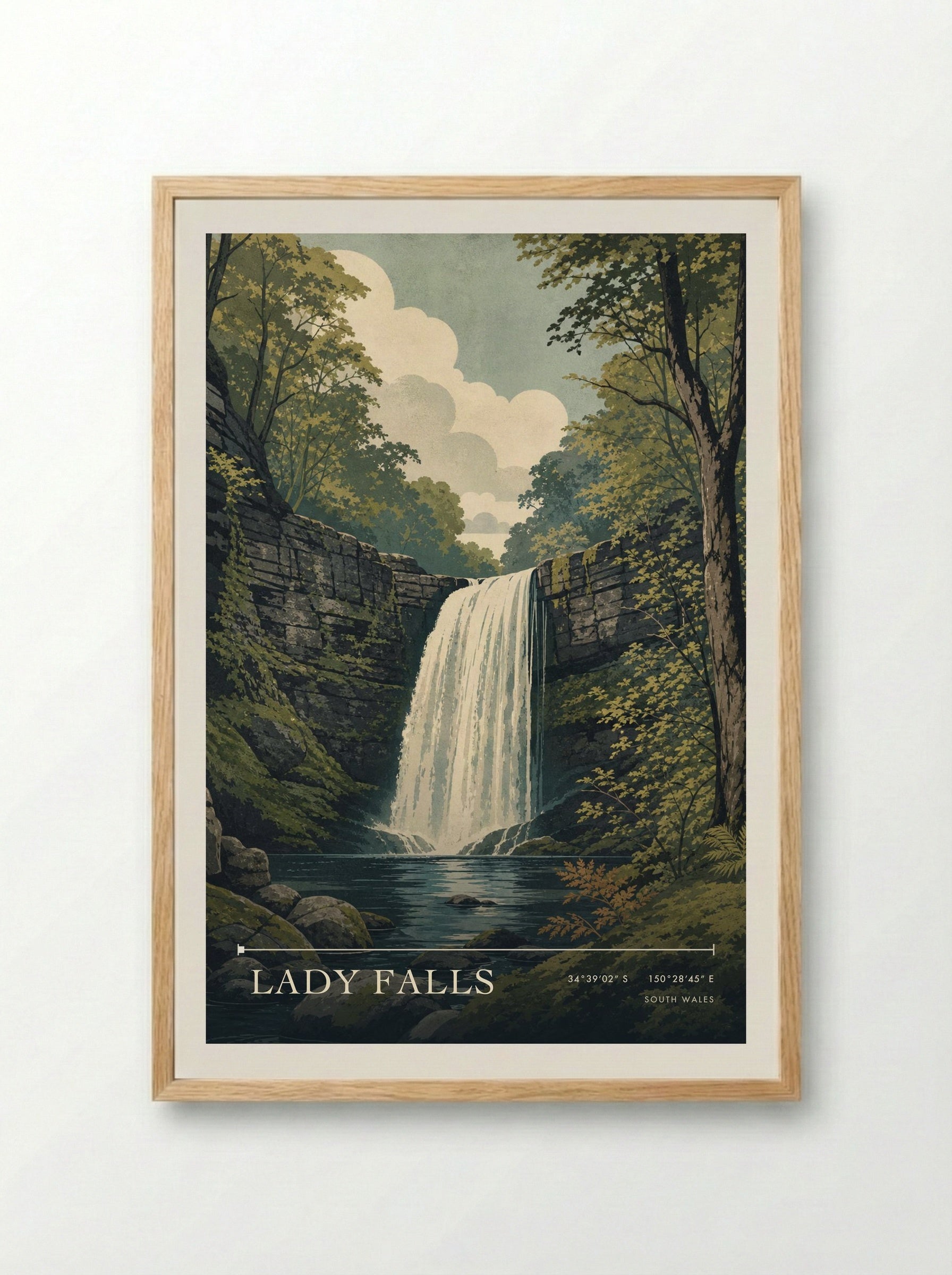 Lady Falls South Wales Wales Travel Poster - Framed Print Wood