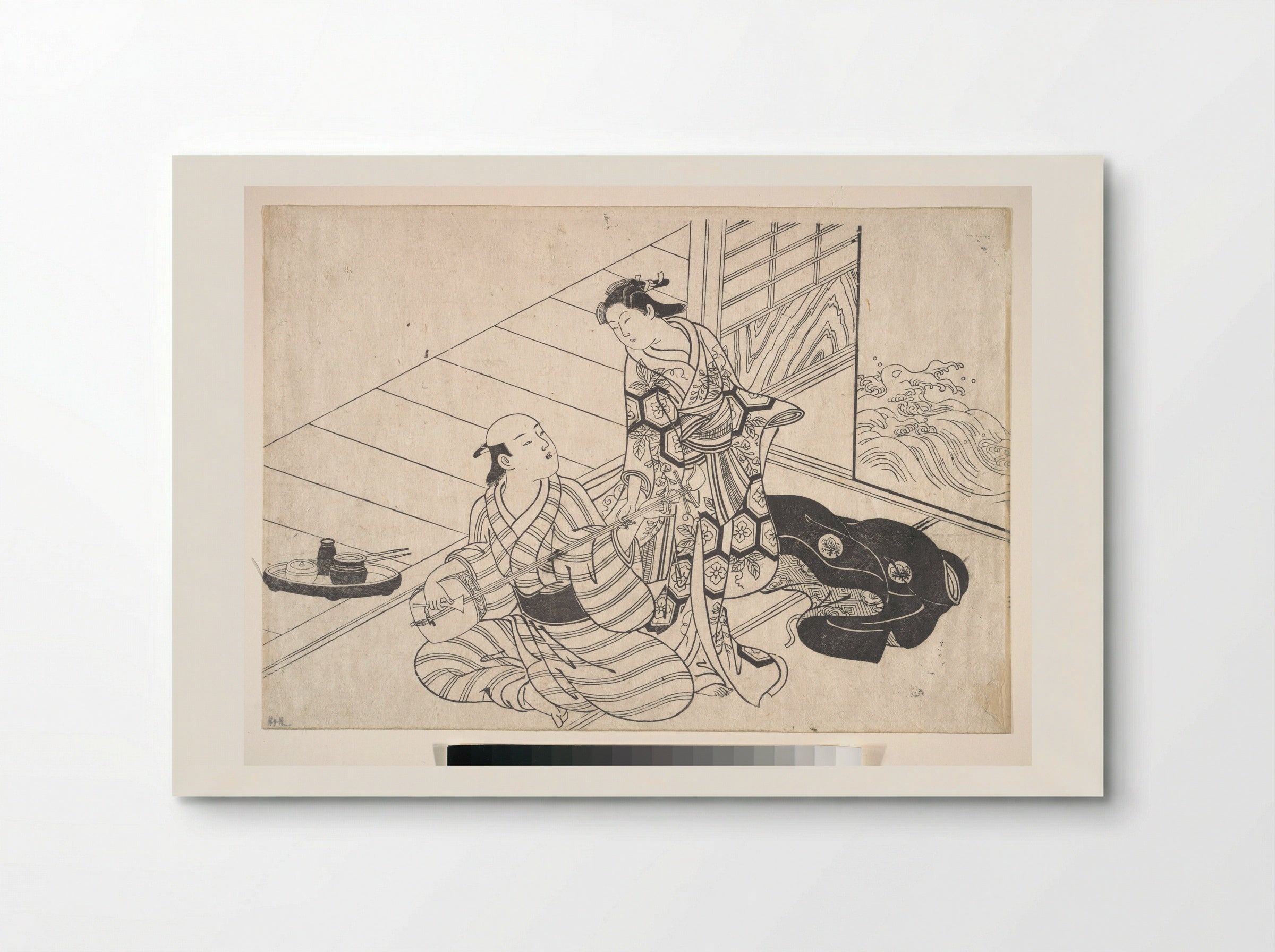 Lady Interrupting Her Lover, who is Playing the Shamisen - Nishikawa Sukenobu - Poster