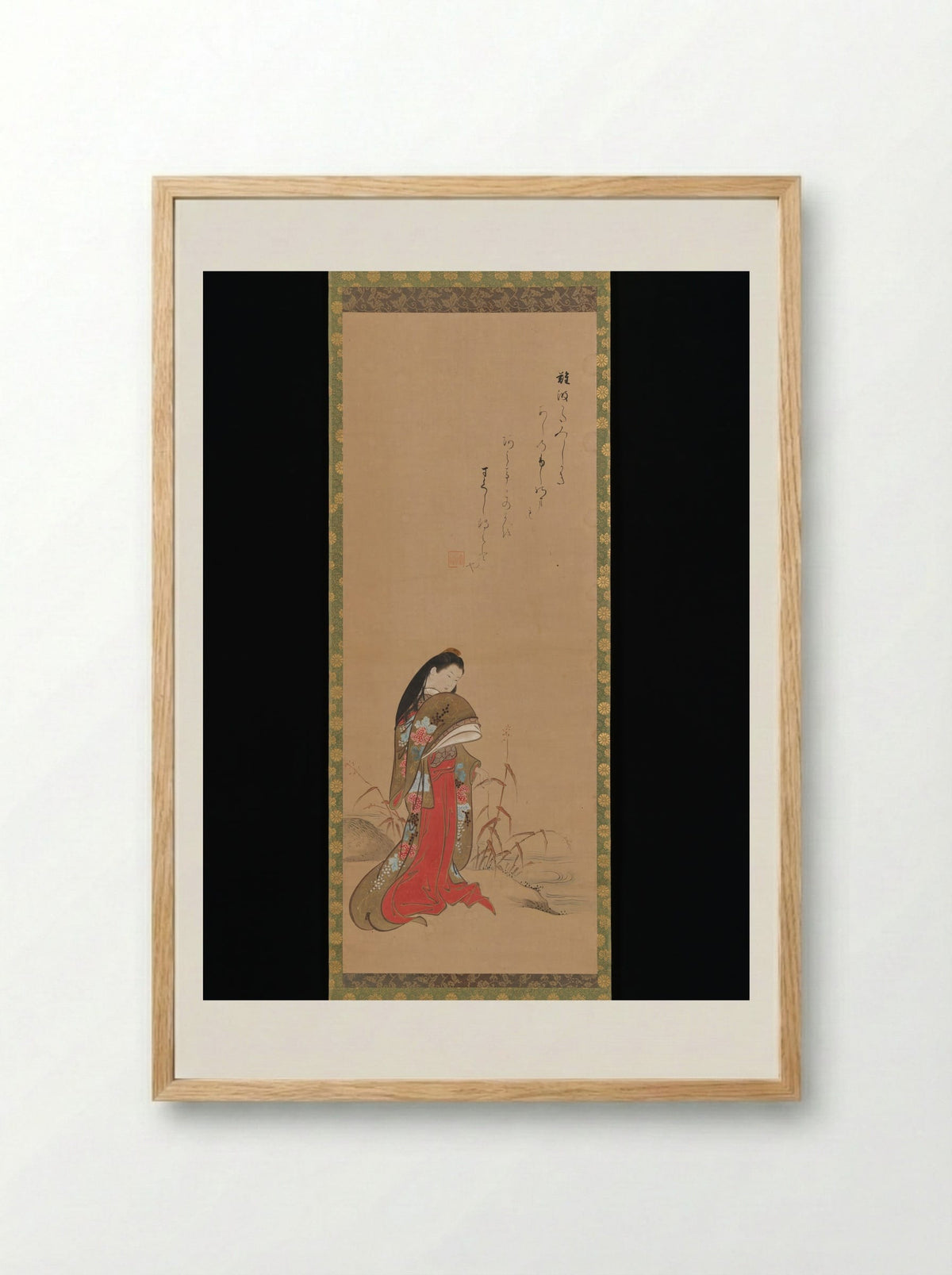 Lady Ise by the Riverbank - Nishikawa Sukenobu - Framed Print Wood