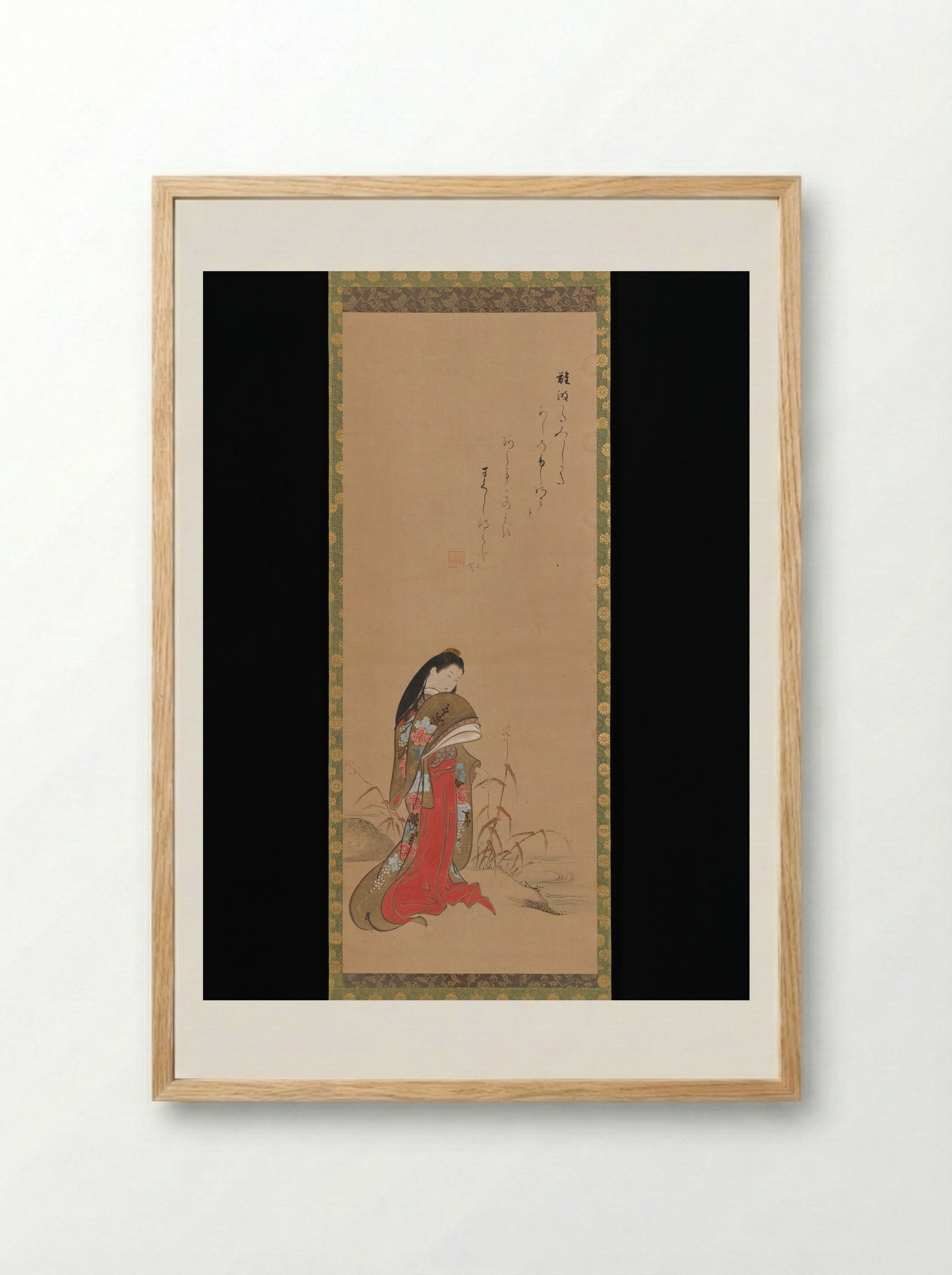 Lady Ise by the Riverbank - Nishikawa Sukenobu - Framed Print Wood