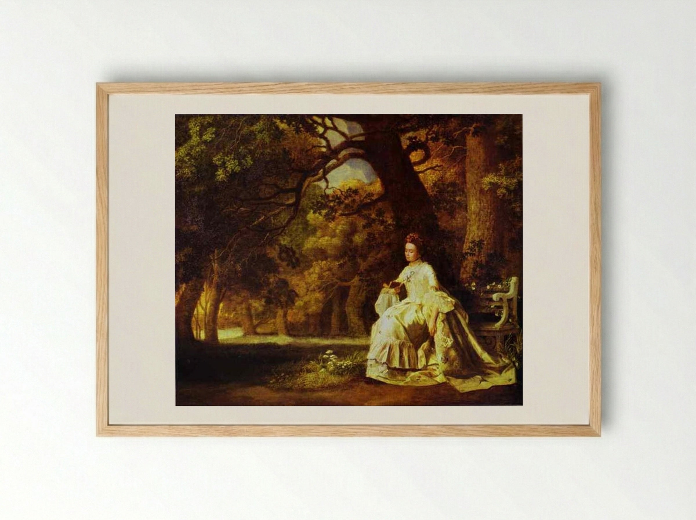 Lady Reading in a Wooded Park - George Stubbs - Framed Print Wood