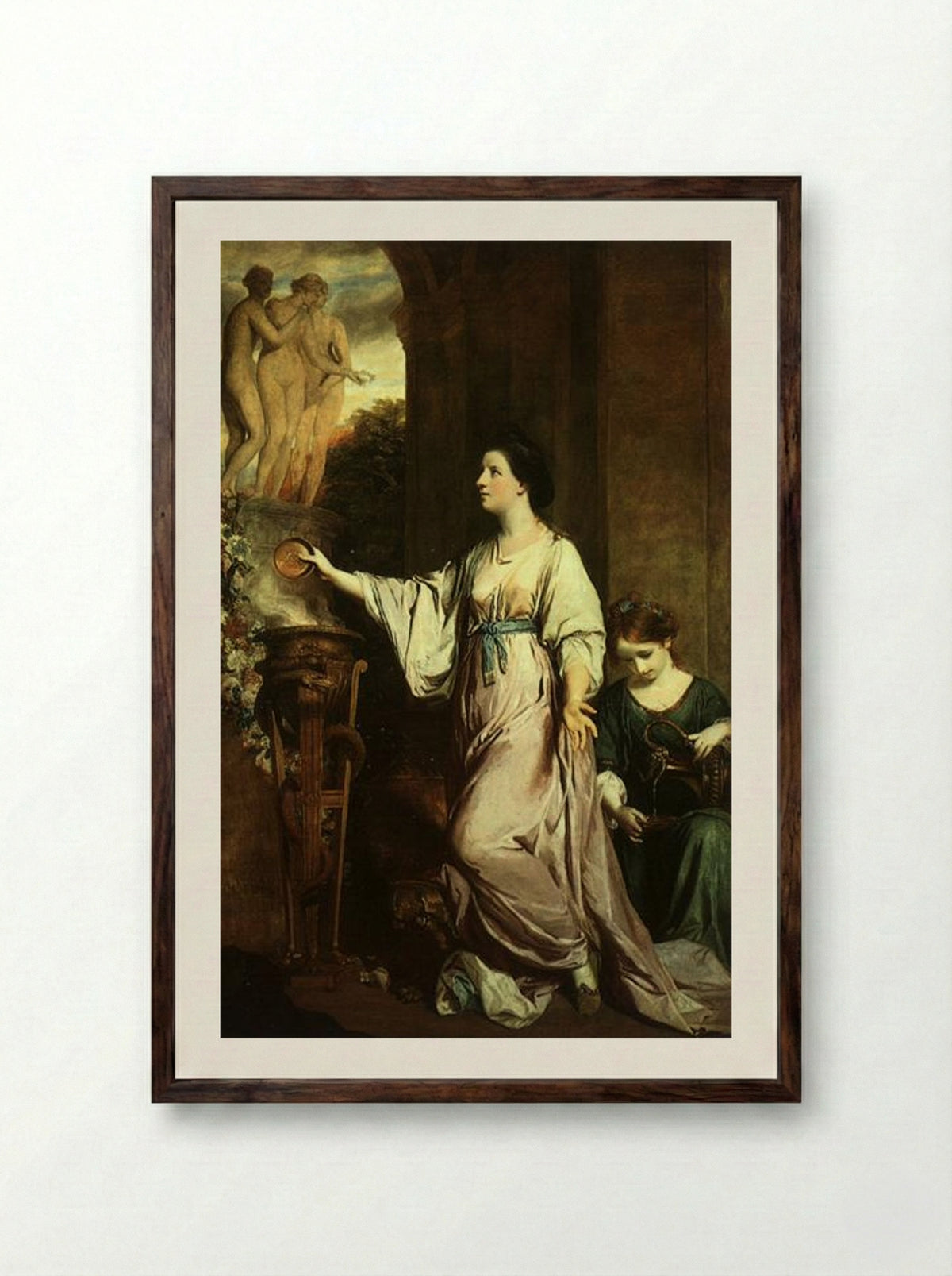 Lady Sarah Bunbury Sacrificing to the Graces - Joshua Reynolds - Framed Print Dark Wood