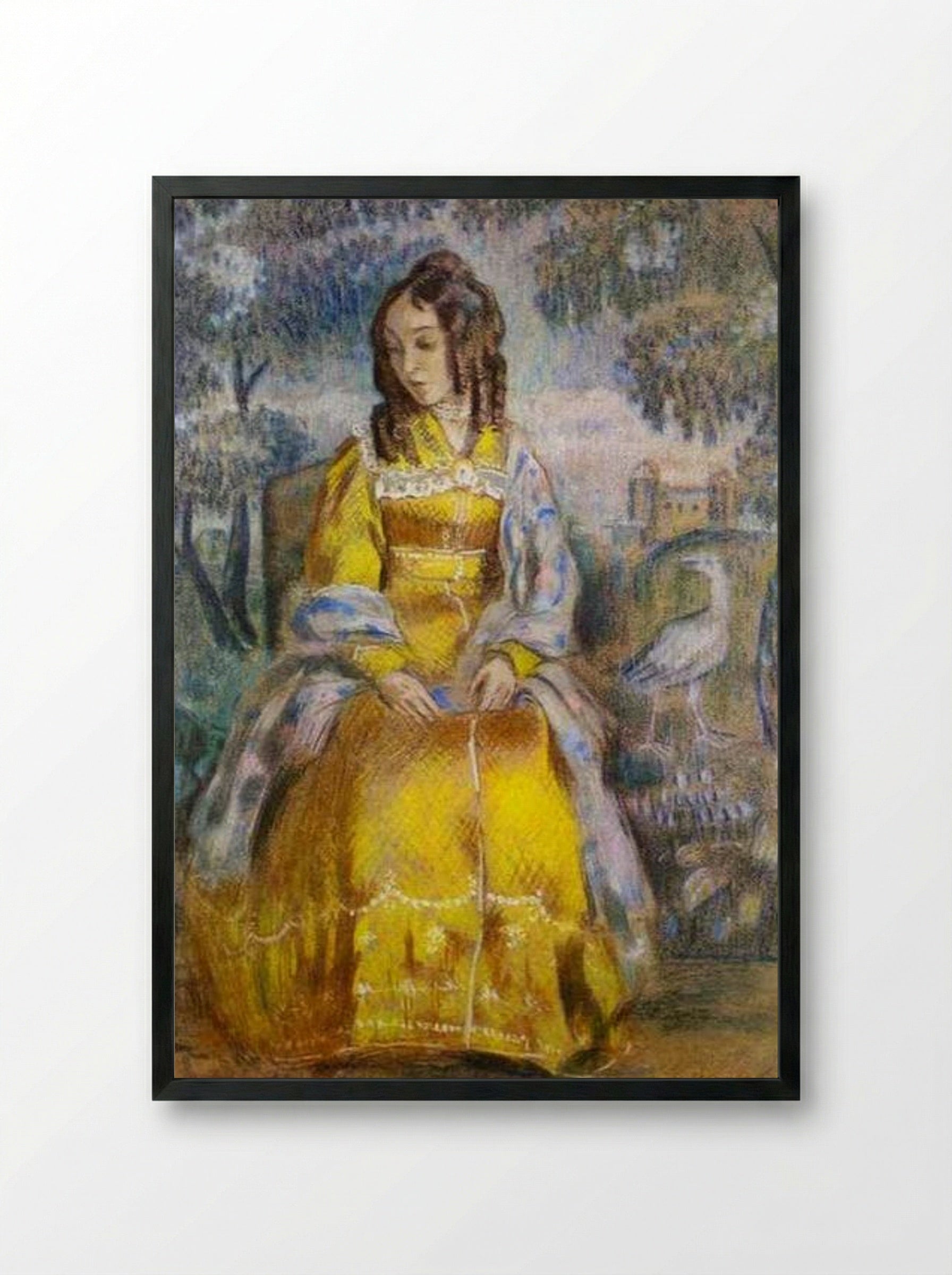 Lady Seated, with a Tapestry in the Background - Victor Borisov-Musatov - Framed Print Black