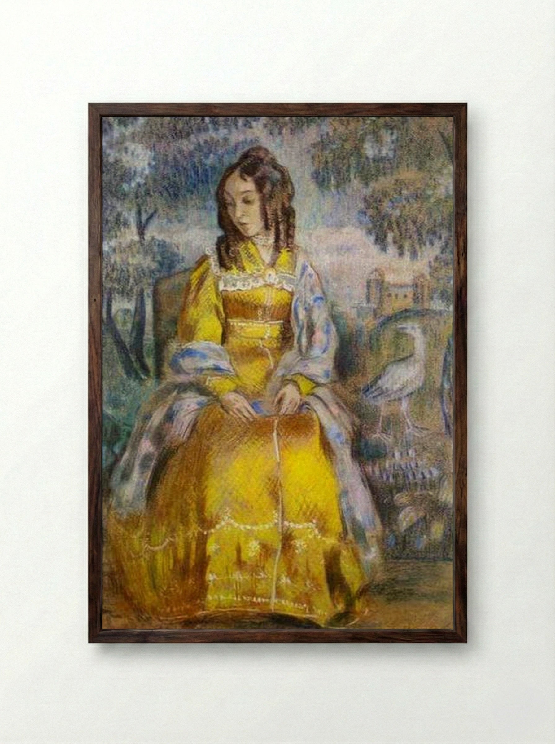 Lady Seated, with a Tapestry in the Background - Victor Borisov-Musatov - Framed Print Dark Wood