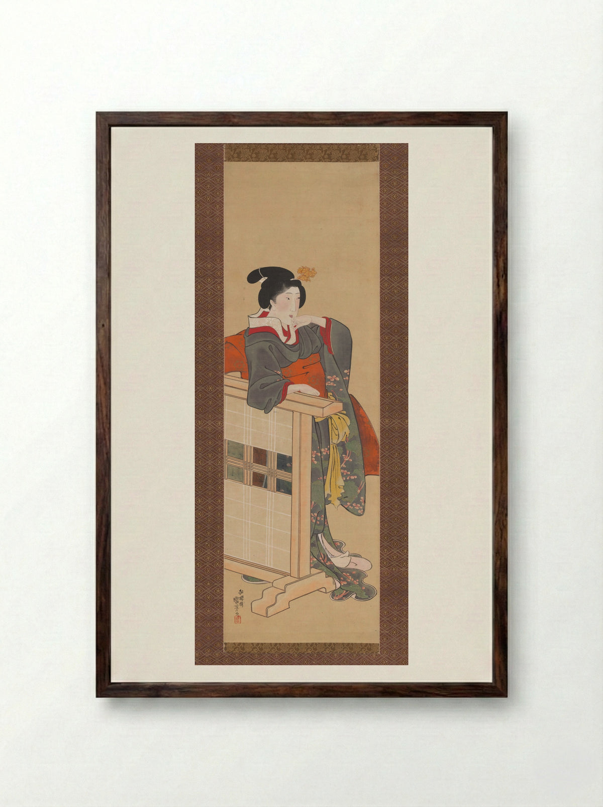 Lady-in-Waiting at Edo Castle - Utagawa Kuniyoshi - Framed Print Dark Wood