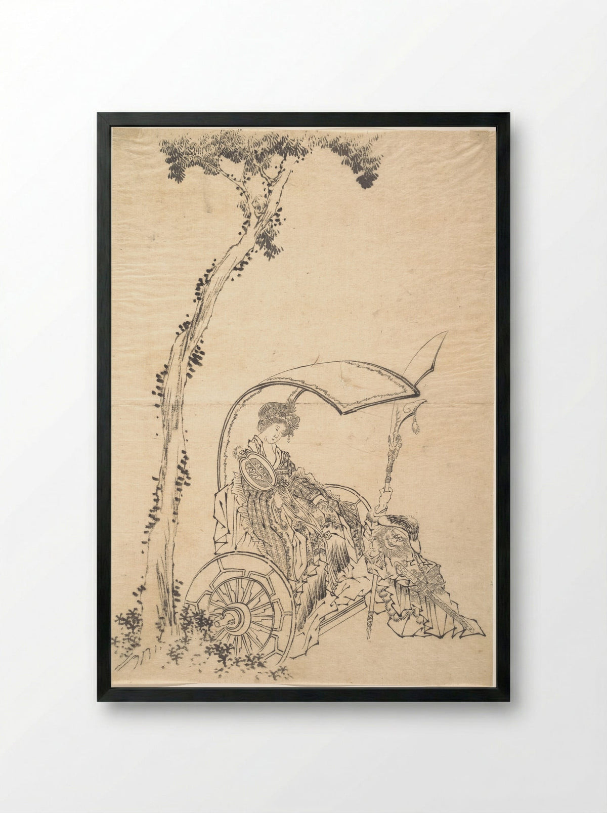 Lady in a Chariot - Katsushika Hokusai - Framed Print Black