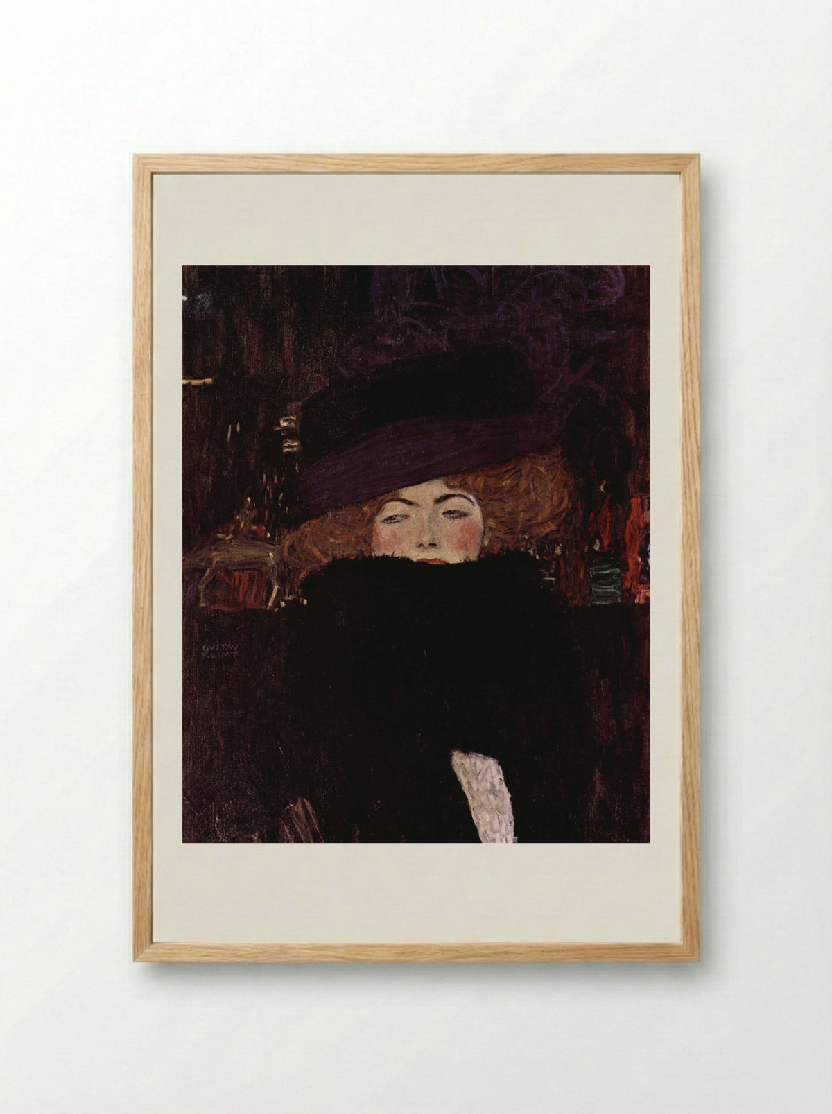 Lady with Hat and Feather Boa - Gustav Klimt - Framed Print Wood