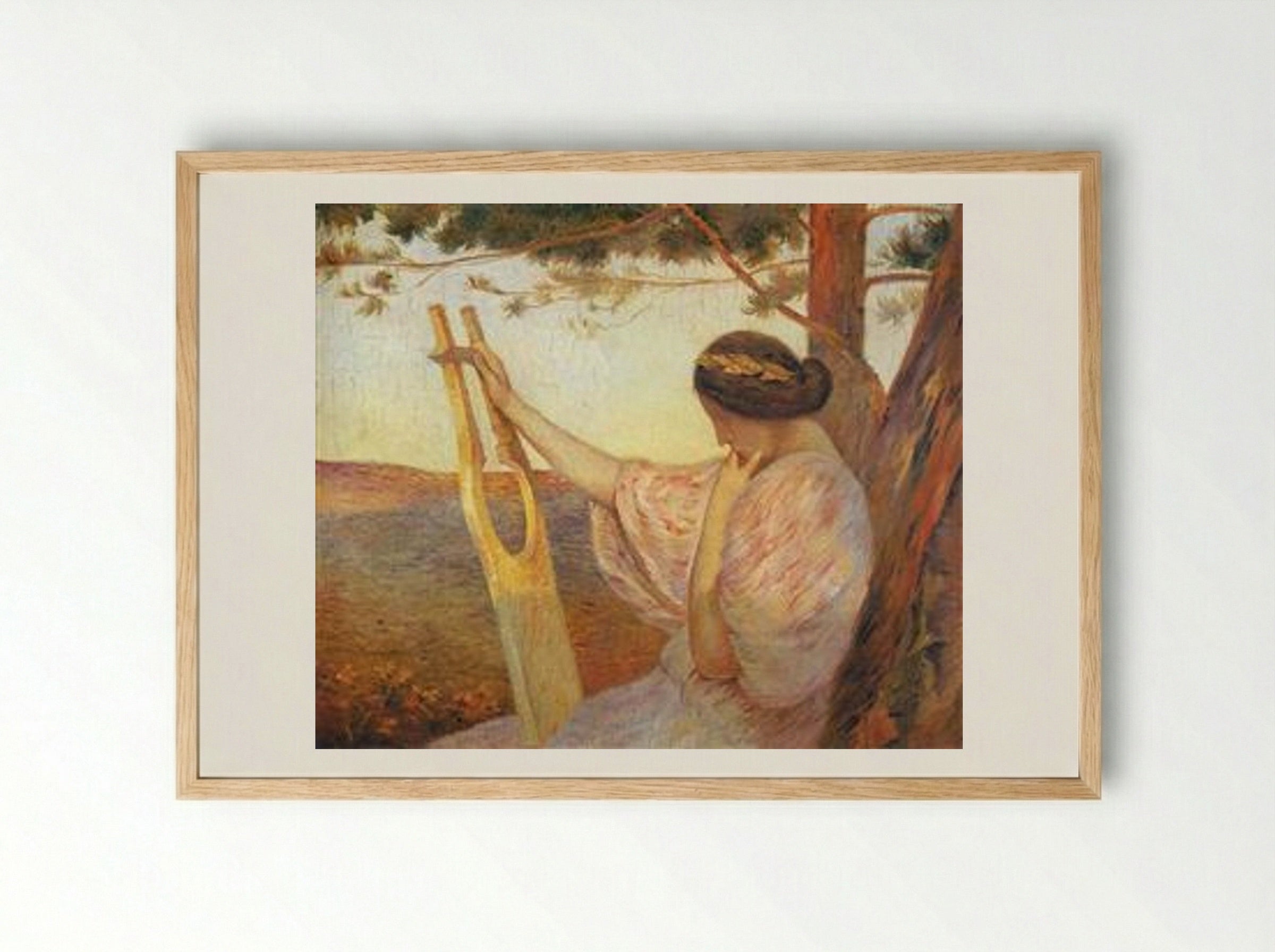 Lady with Lyre by Pine Trees - Henri Martin - Framed Print Wood