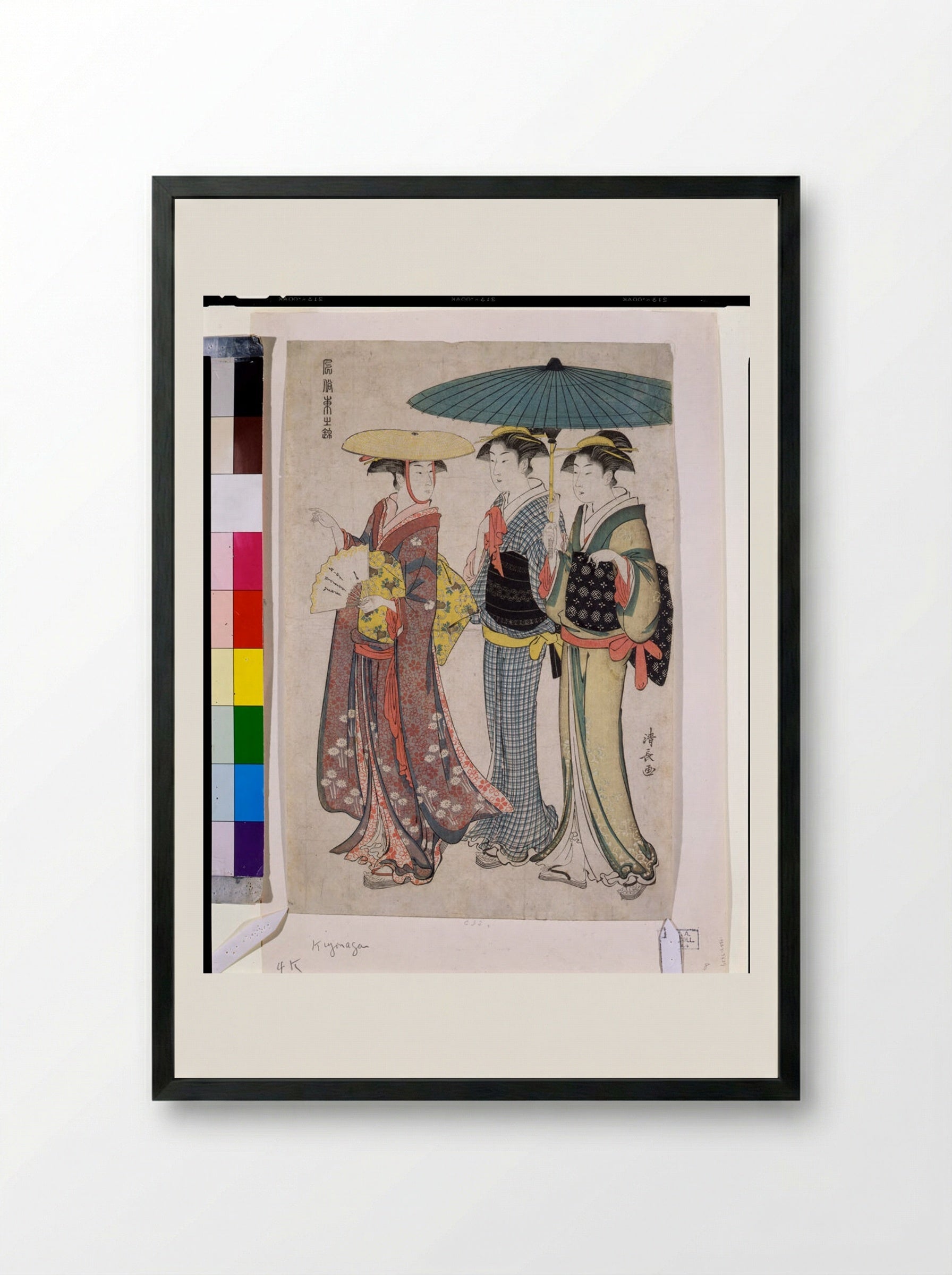Lady with Two Servants, from the series Fuzoku azuma no nishiki - Torii Kiyonaga - Framed Print Black