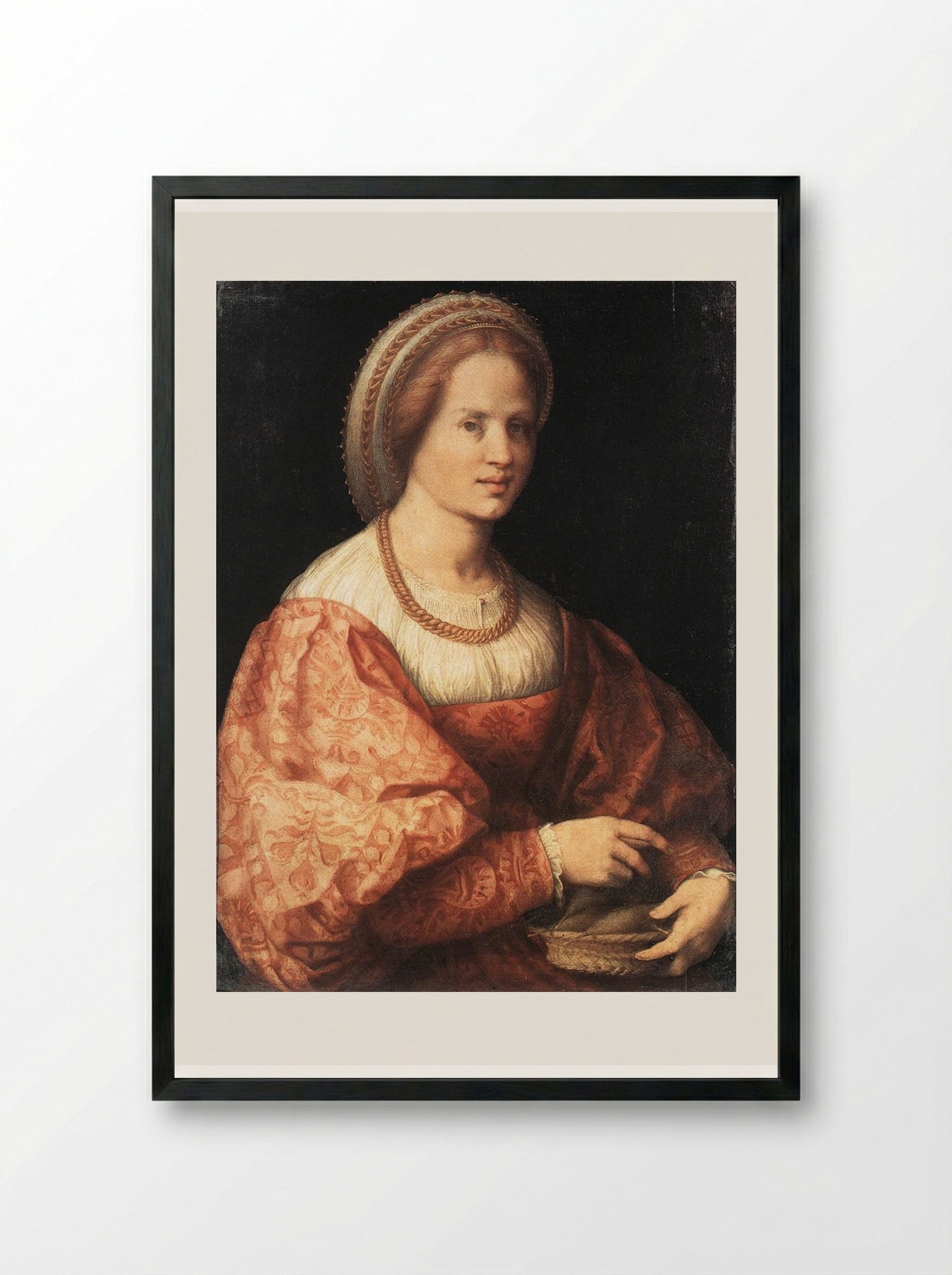 Lady with a Basket of Spindles - Jacopo Pontormo - Framed Print Black