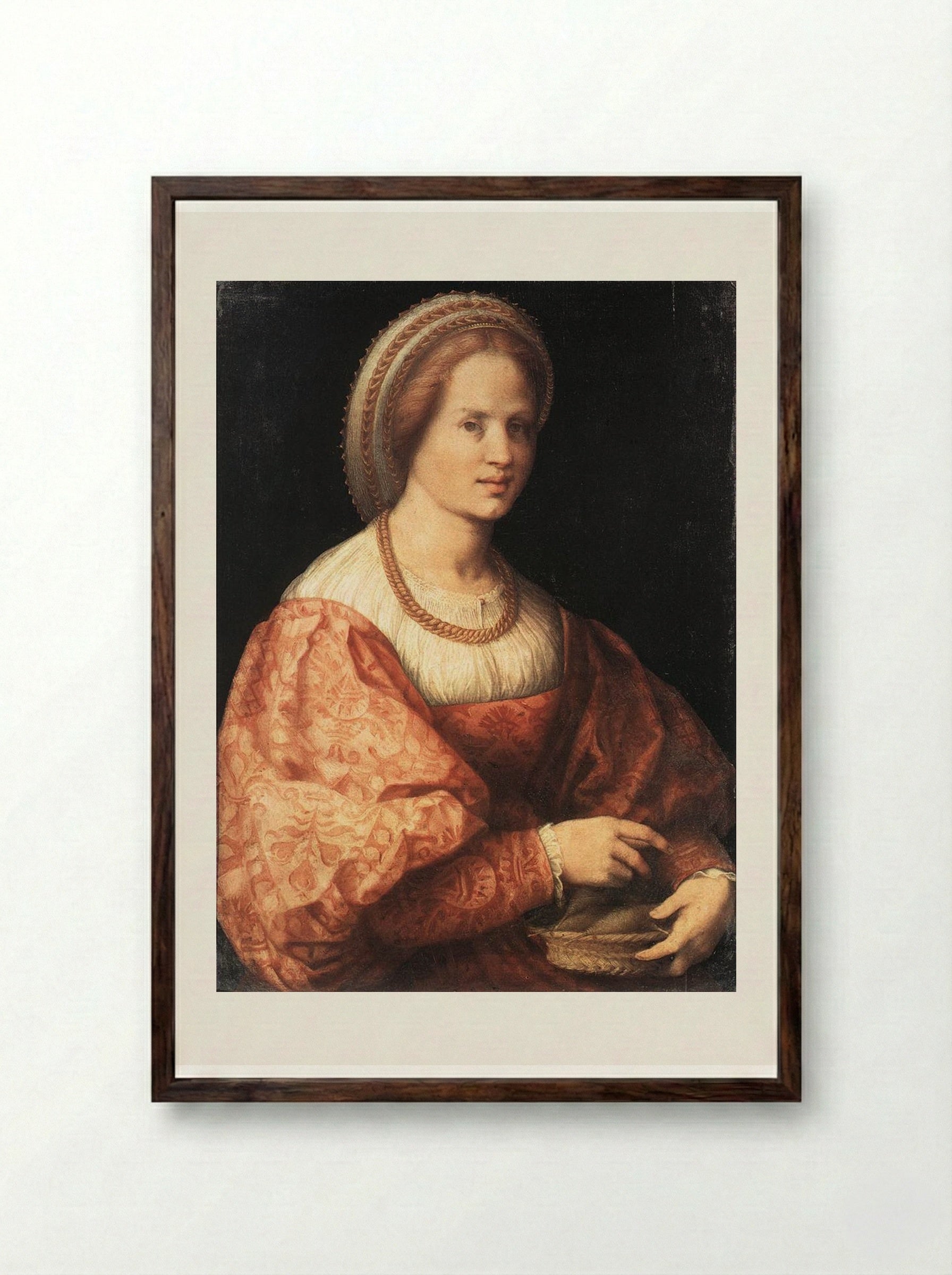 Lady with a Basket of Spindles - Jacopo Pontormo - Framed Print Dark Wood