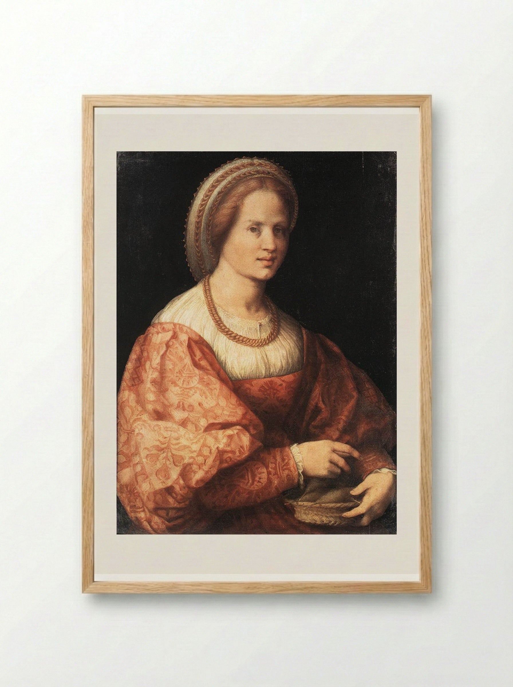 Lady with a Basket of Spindles - Jacopo Pontormo - Framed Print Wood