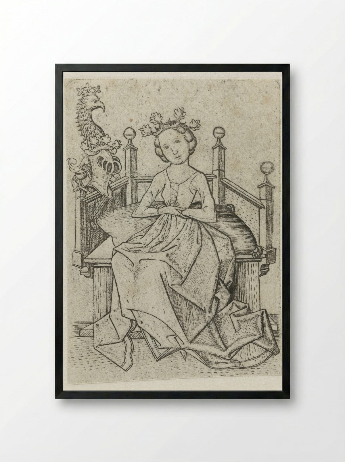 Lady with a Knight's Helmet - Master E.S. - Framed Print Black