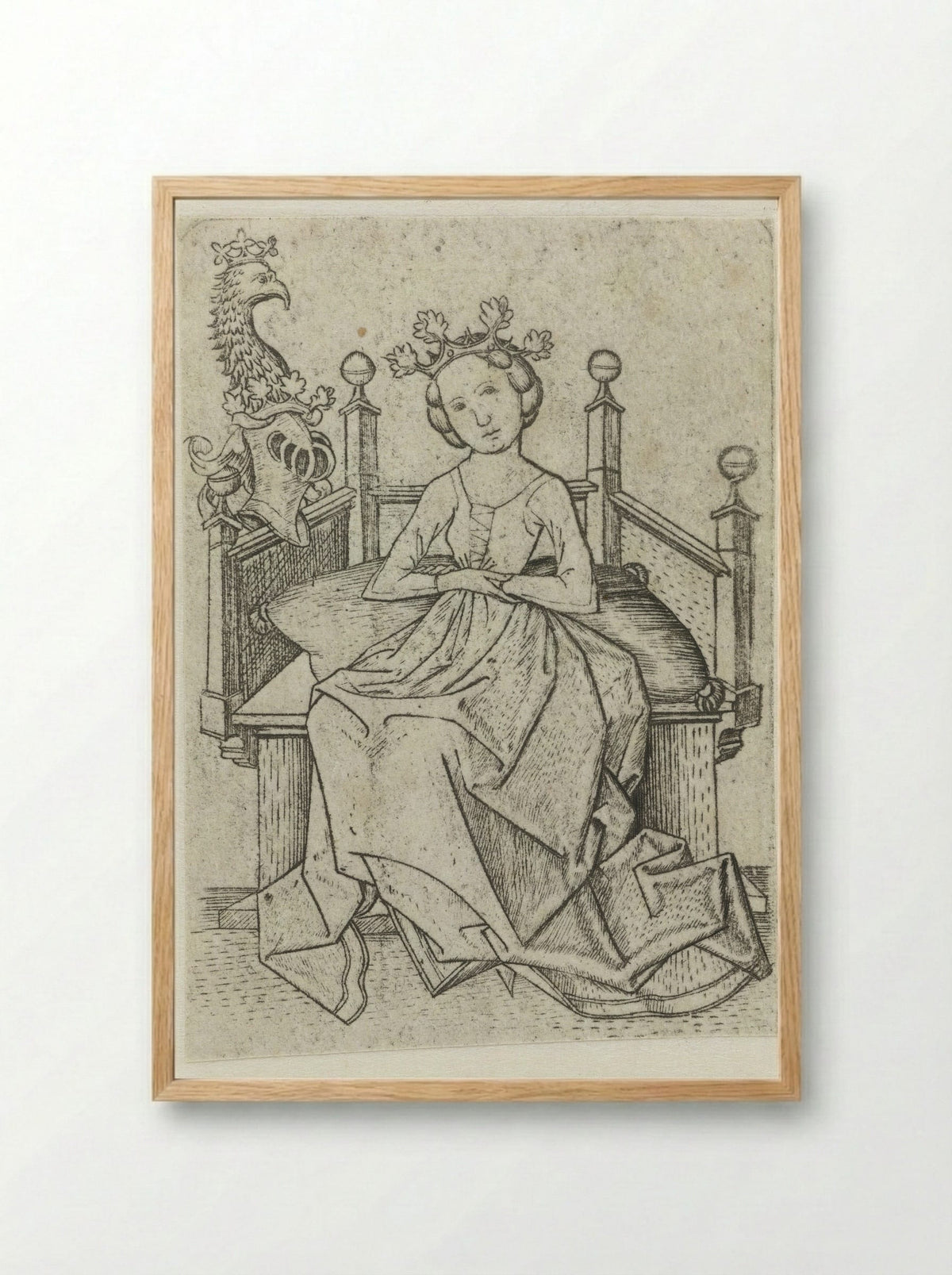 Lady with a Knight's Helmet - Master E.S. - Framed Print Wood