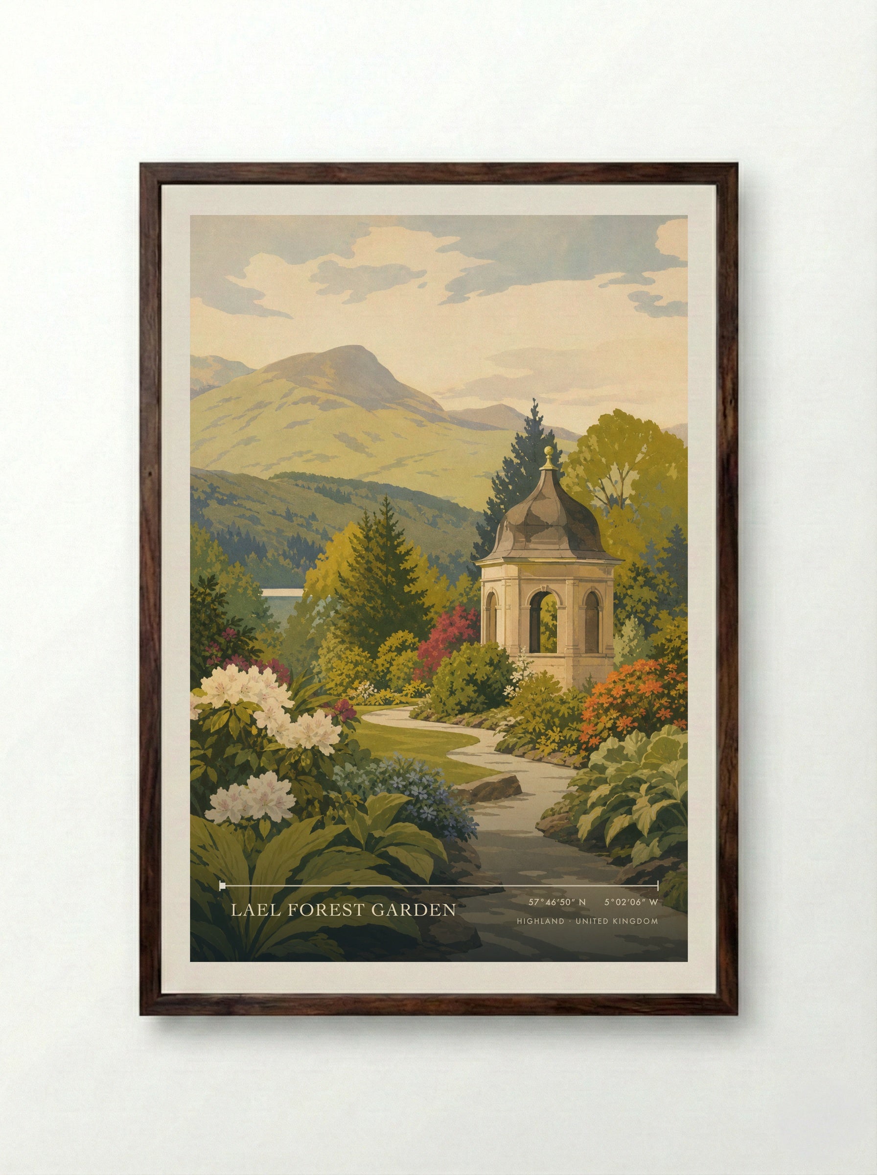 Lael Forest Garden Highland United Kingdom Travel Poster - Framed Print Dark Wood