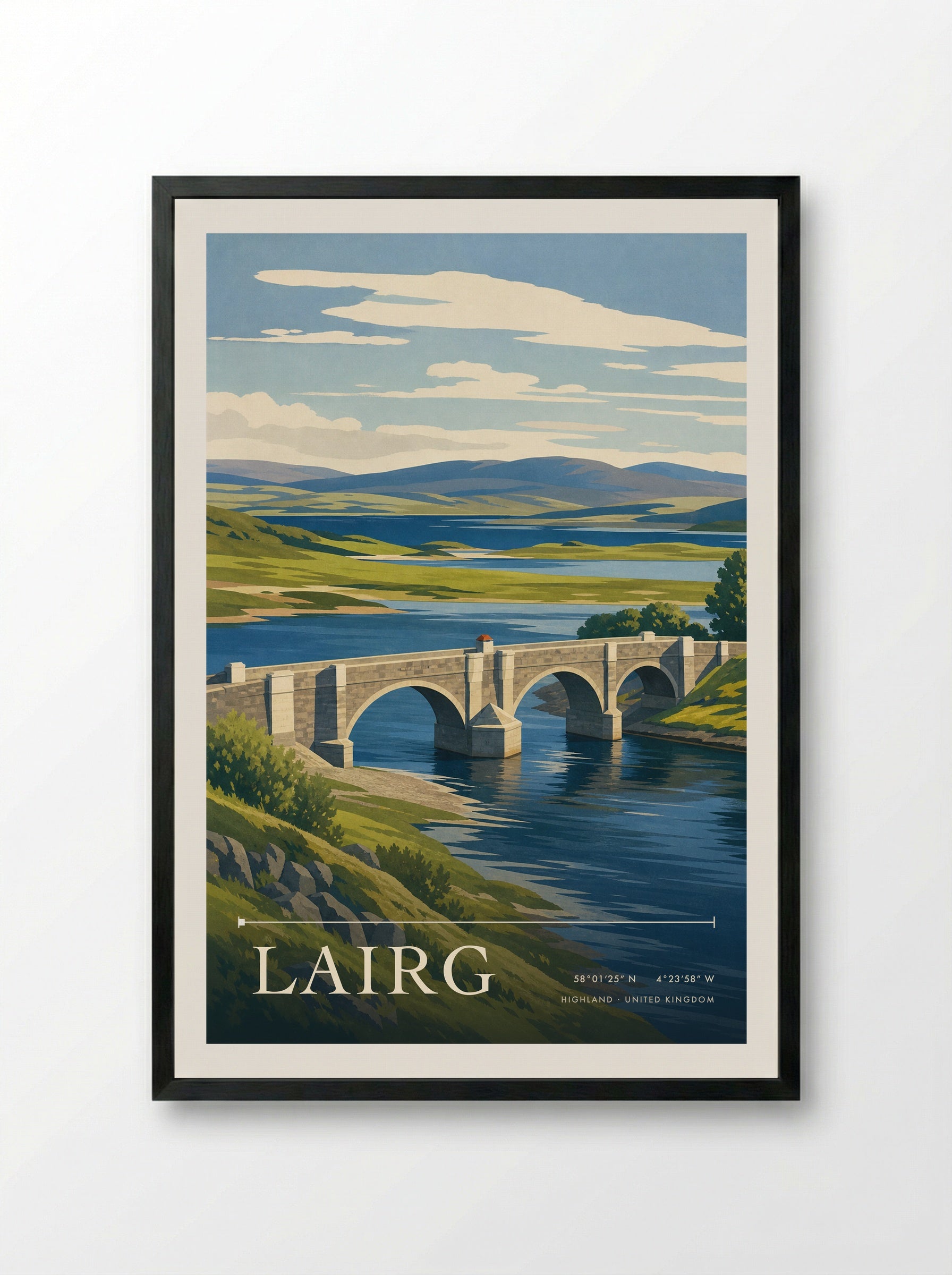 Lairg Highland United Kingdom Travel Poster - Framed Print Black