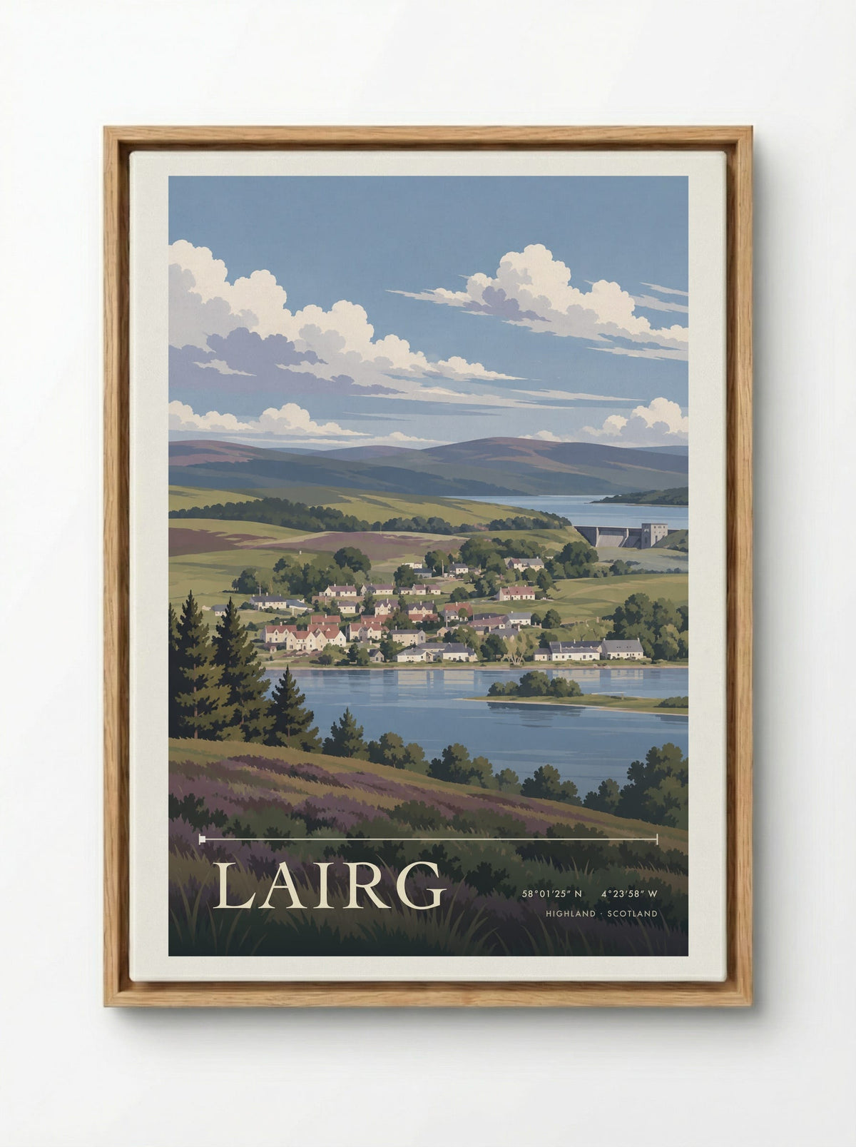 Lairg, Highland | Travel Poster - Framed Canvas Wood