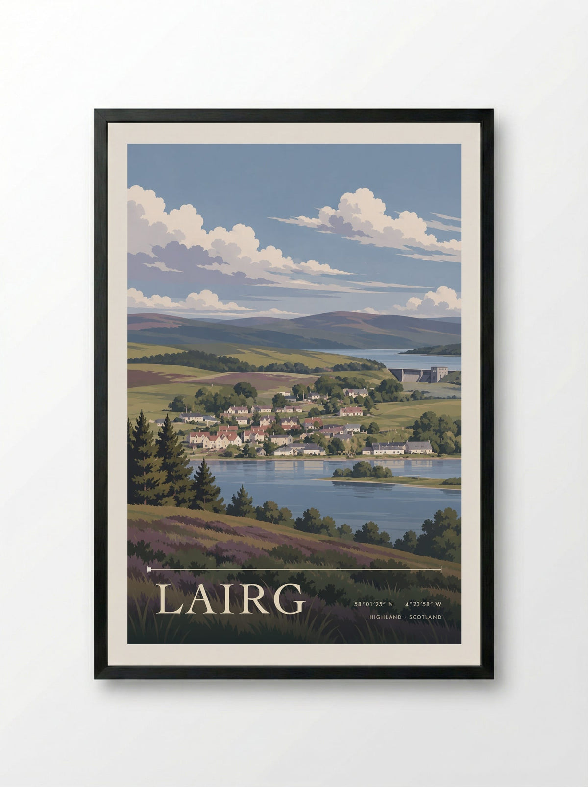 Lairg, Highland | Travel Poster - Framed Print Black