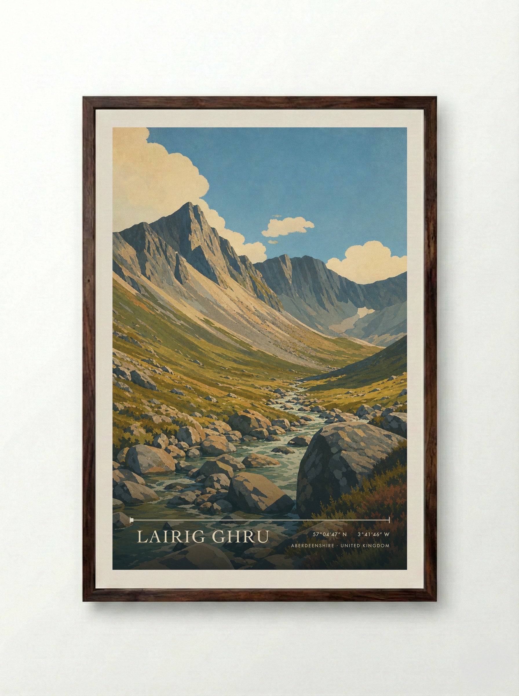Lairig Ghru Aberdeenshire United Kingdom Travel Poster - Framed Print Dark Wood