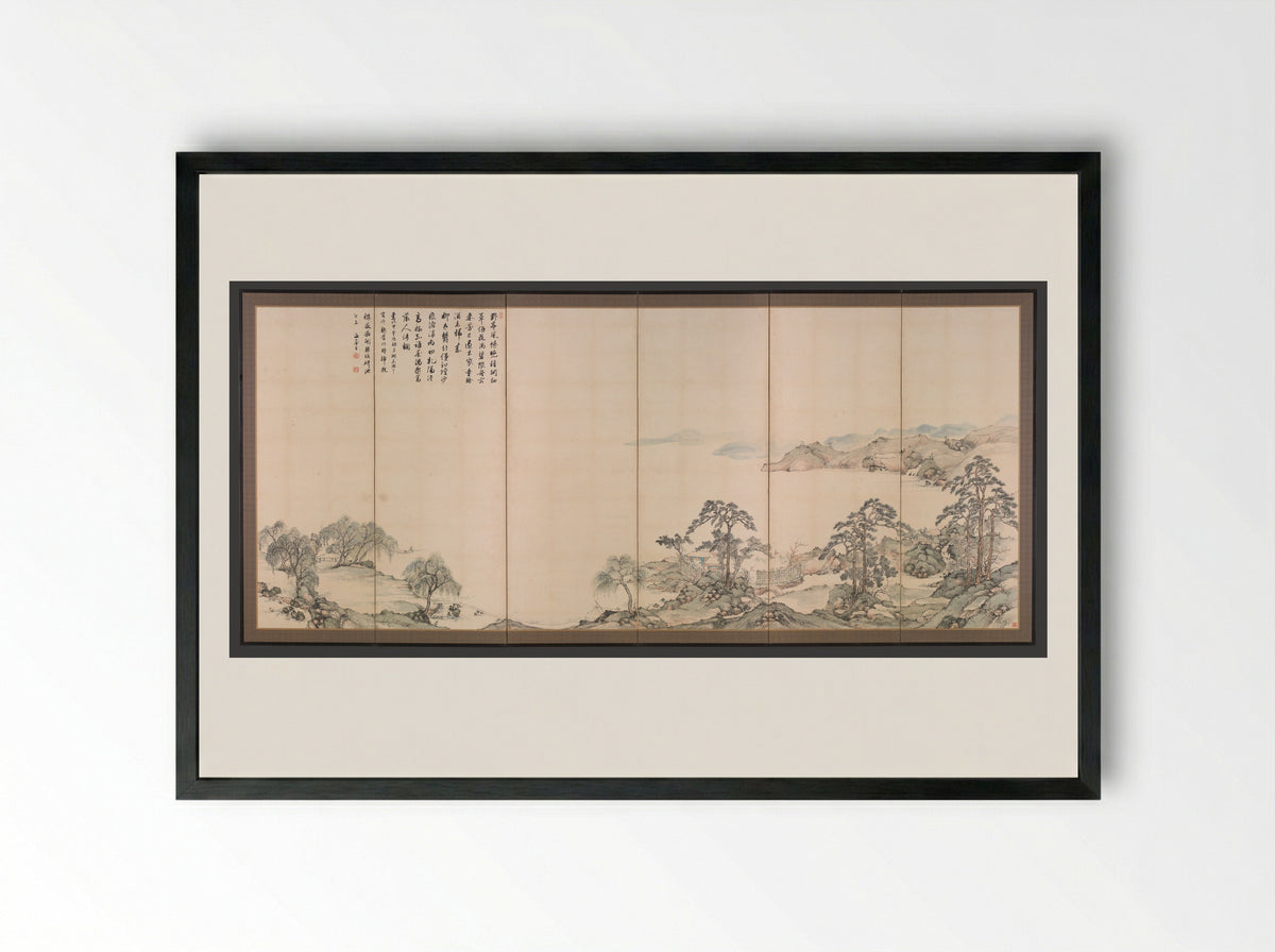 Lake Biwa in Four Seasons - Nukina Kaioku - Framed Print Black